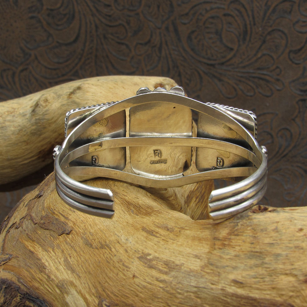Thumbnail: *Sterling Silver Pink Conch Shell Three Stone Cuff Bracelet By Ray Delgarito