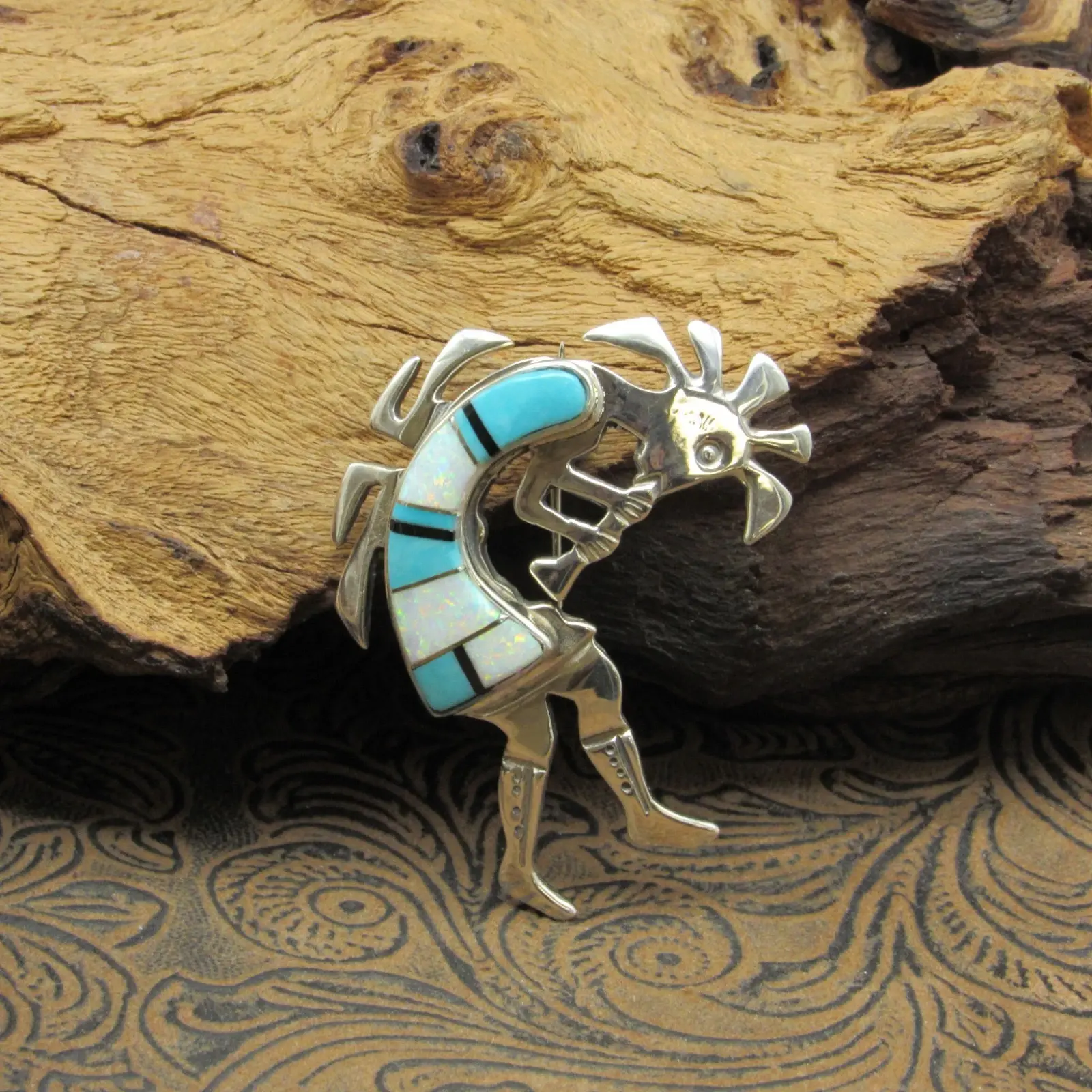 Turquoise Mulit-stone Inlay and Sterling Silver Kokopelli Pin and Pendant