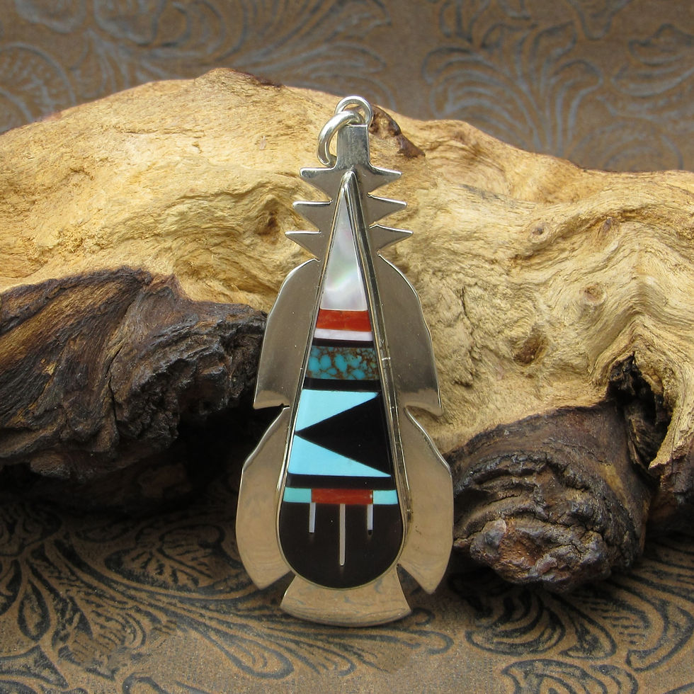 Sterling Silver Multi Stone Inlay Feather Pendant