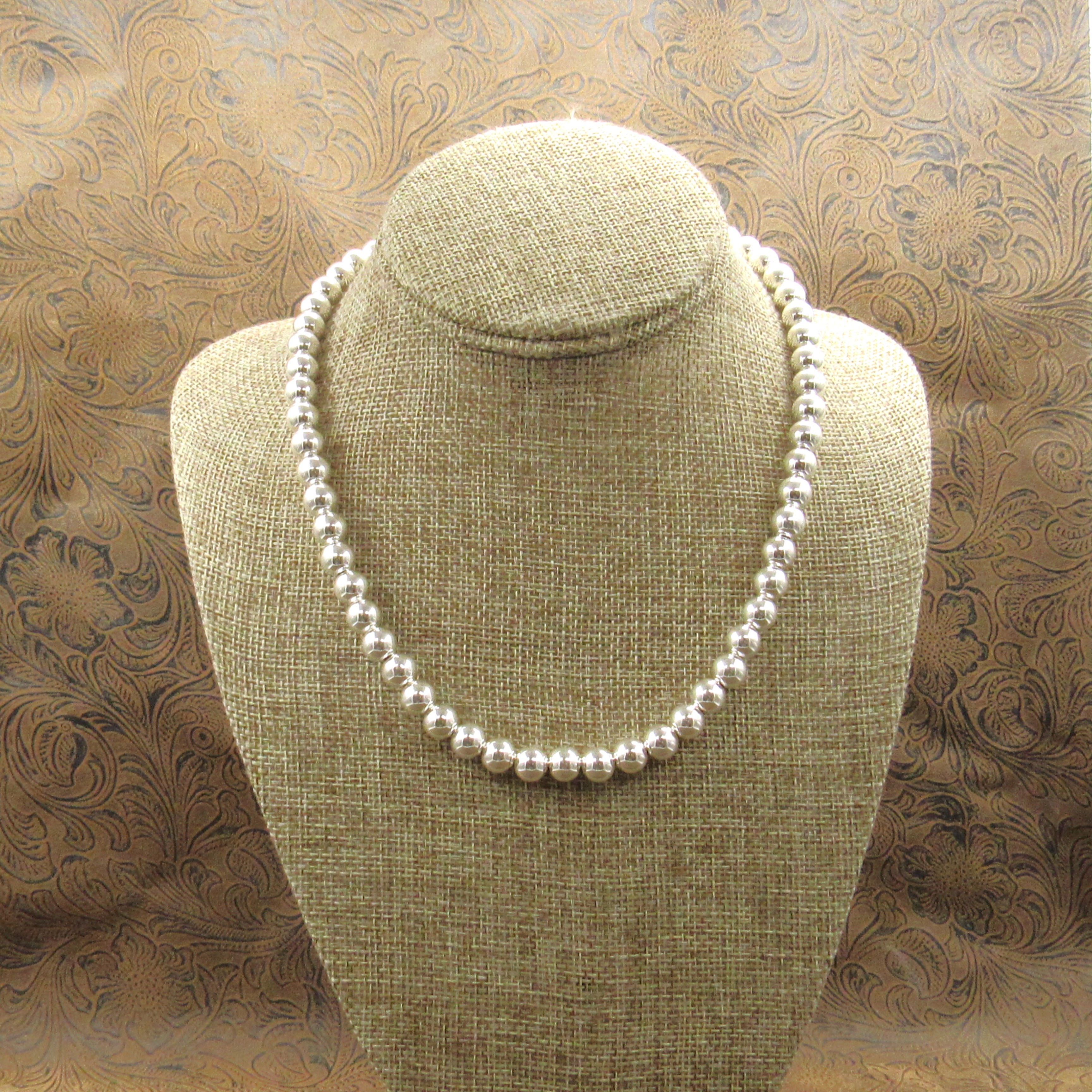 Sleek Finish Sterling Silver Beaded Necklace