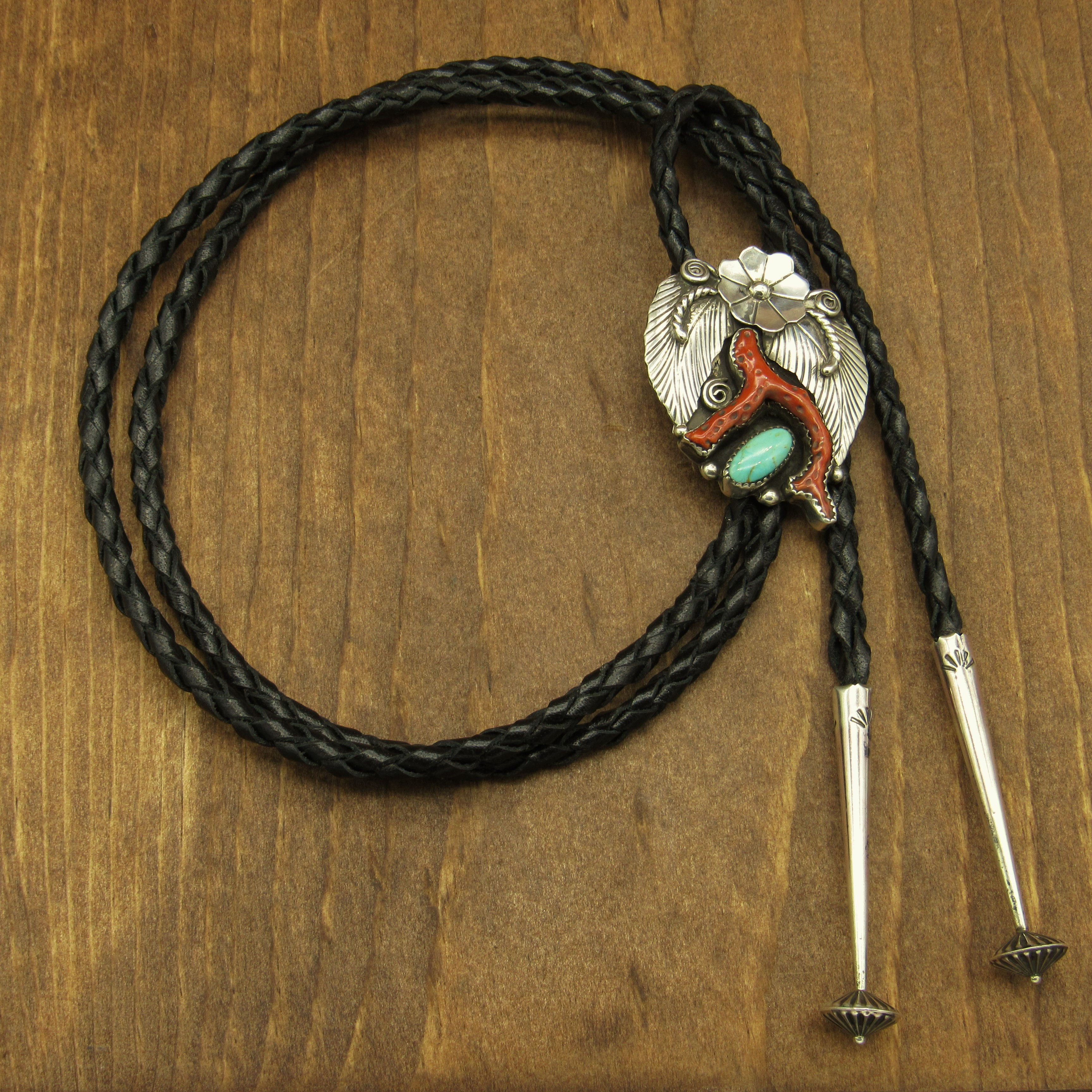 Southwest Sterling Silver and Branch Coral Bolo Tie