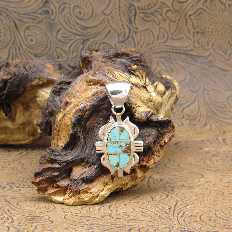 Navajo Turquoise Inlay Sterling Silver Ketoh Design Pendant