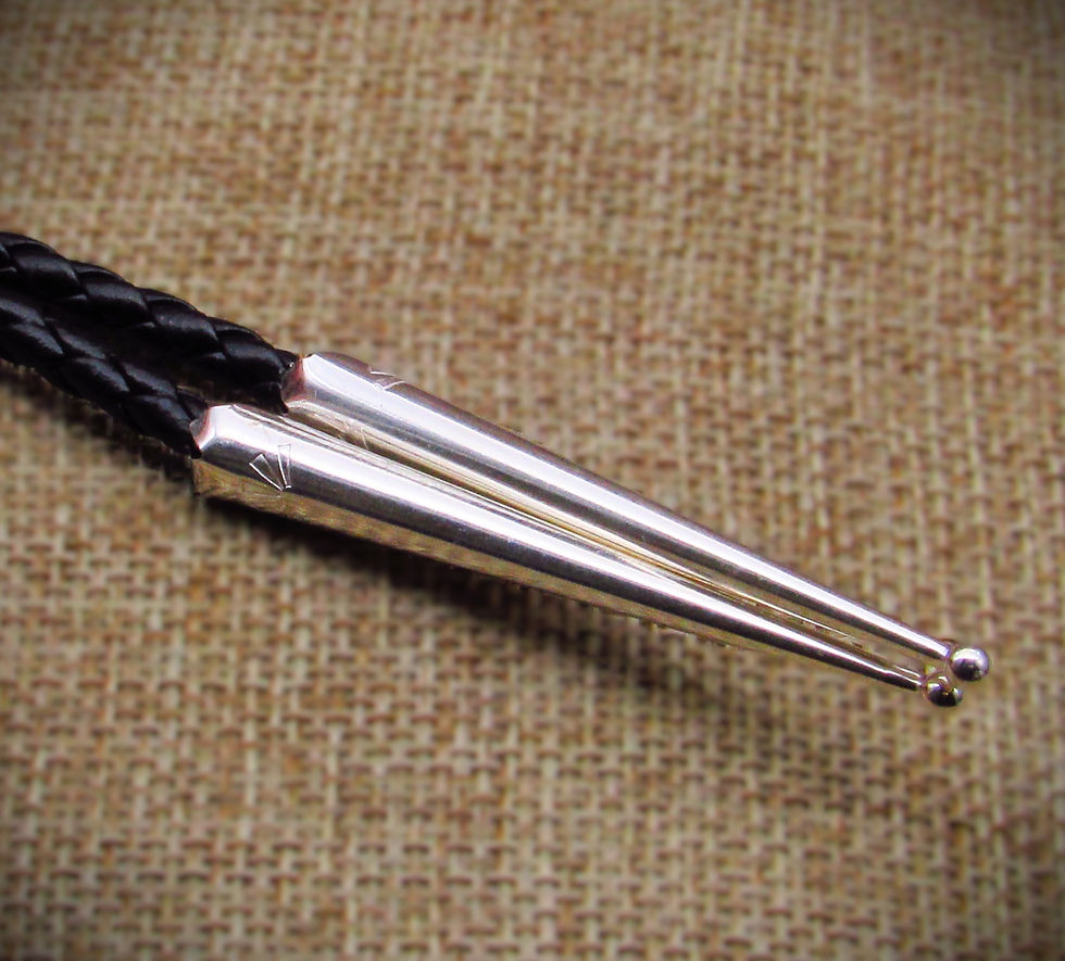 Thumbnail: *Navajo Large Sterling Silver Turquoise Shadowbox Bolo Hand Stamped Bolo