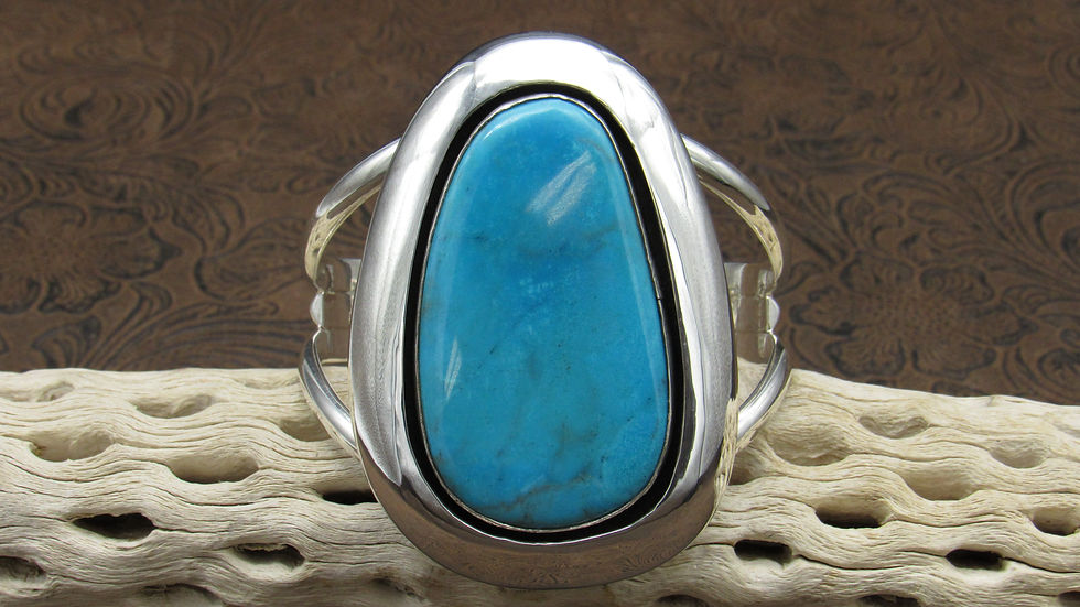 Sterling Silver Blue Turquoise Shadowbox Statement Cuff Bracelet by Jose Campos