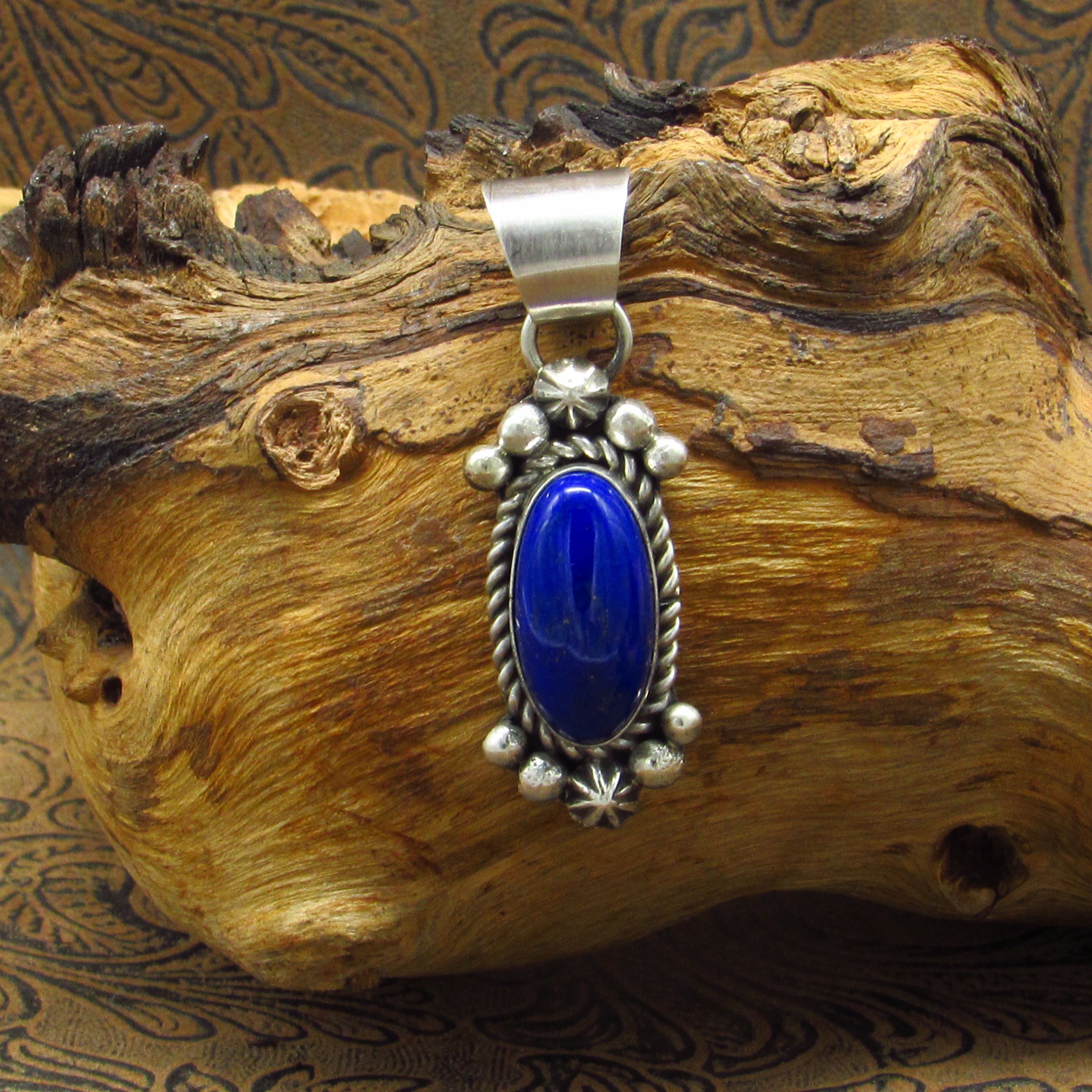 *Sterling Silver Lapis Pendant With Silver Bead Design