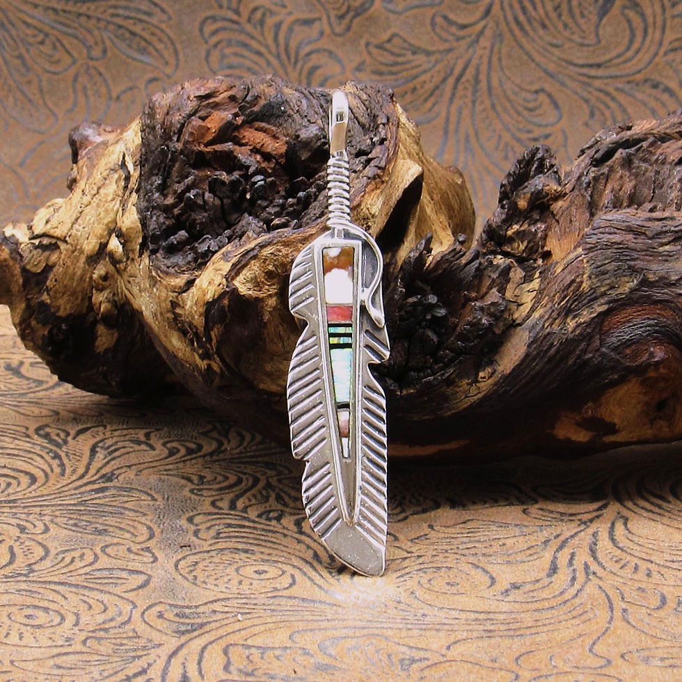 Bold Feather Wild Horse Magnesite Spiny Oyster Jet Lab Created Inlay Pendant