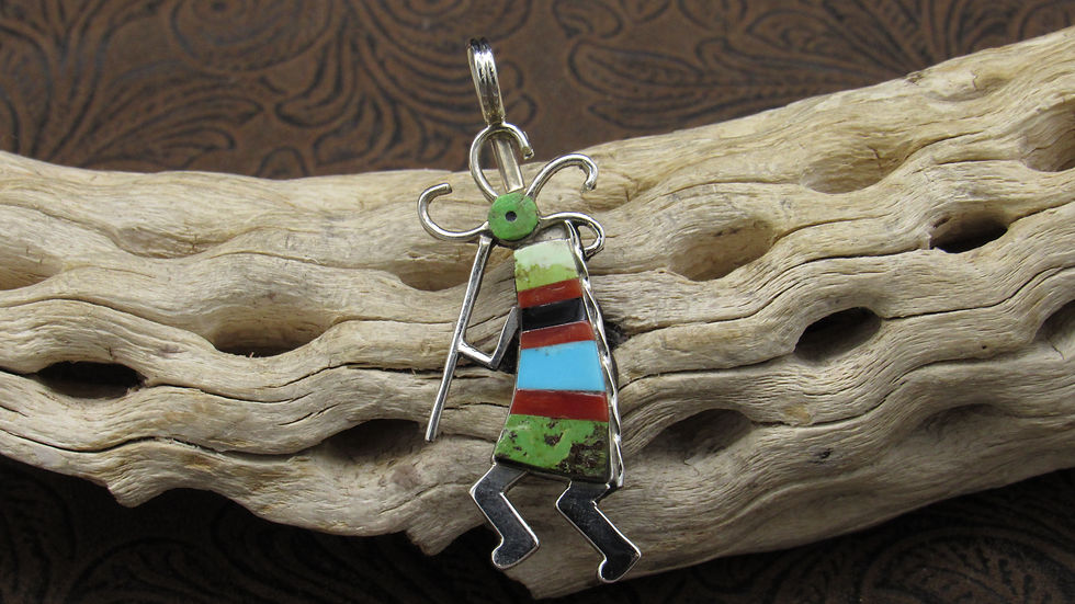 Zuni Multi Stone Inlay Kokopelli Sterling Silver Pendant