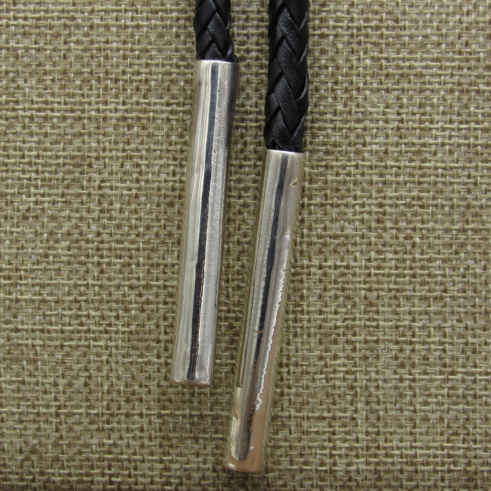 Thumbnail: *Sterling Silver Bear Symbol Design Coral Accent Bolo Tie By Alex Sanchez