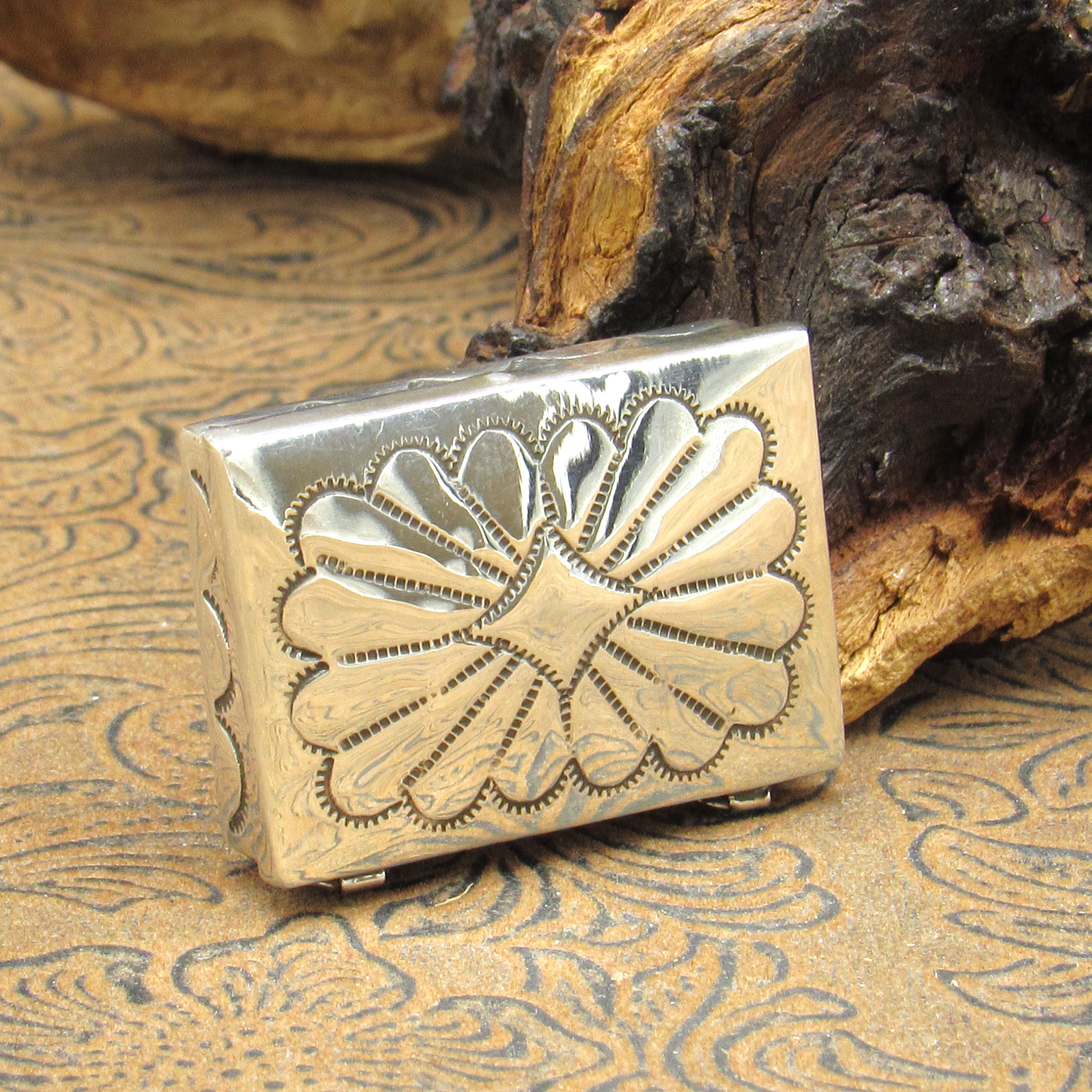 Small Sterling Silver Hand Stamped Hinged Box