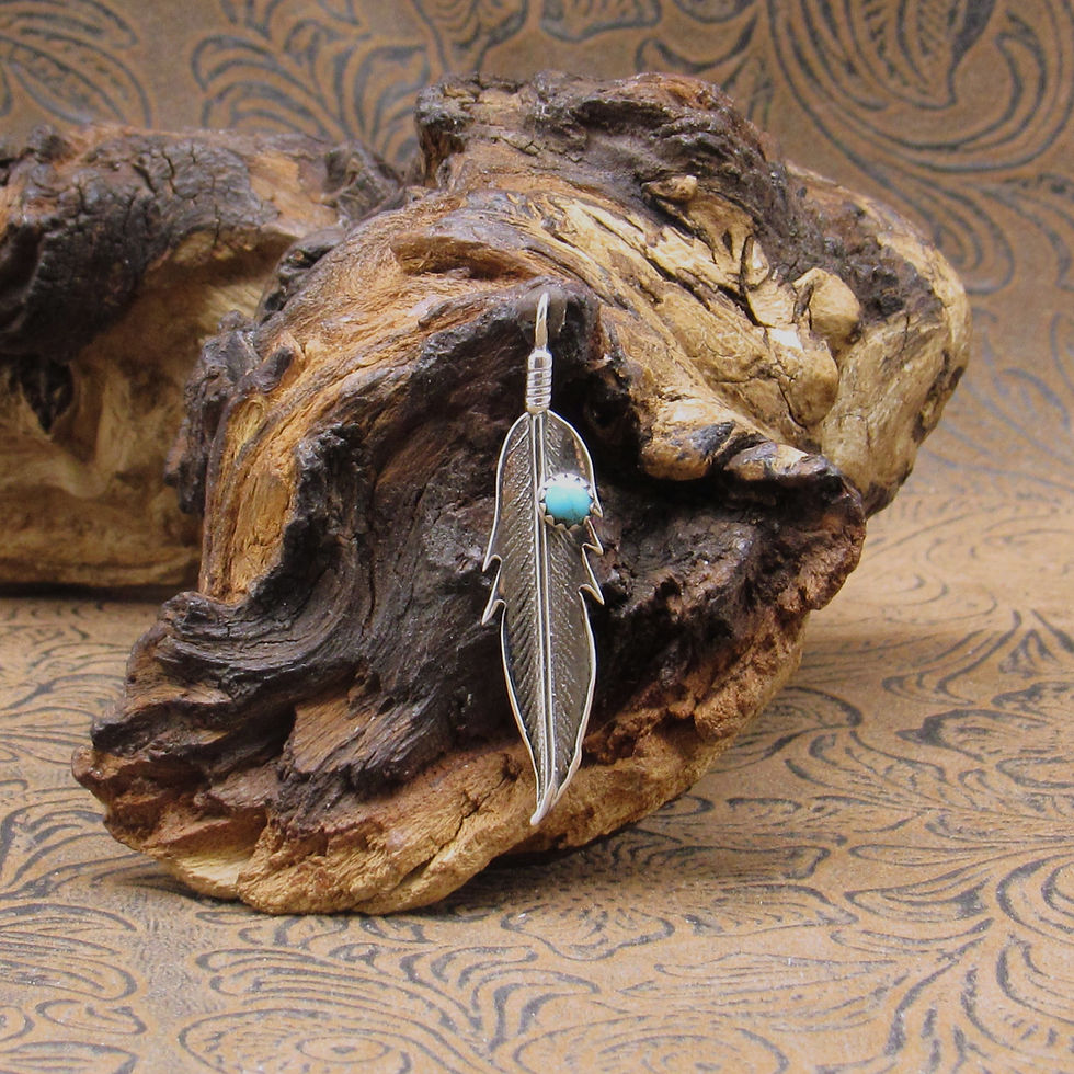 Lovely Sterling Silver Turquoise Feather Pendant