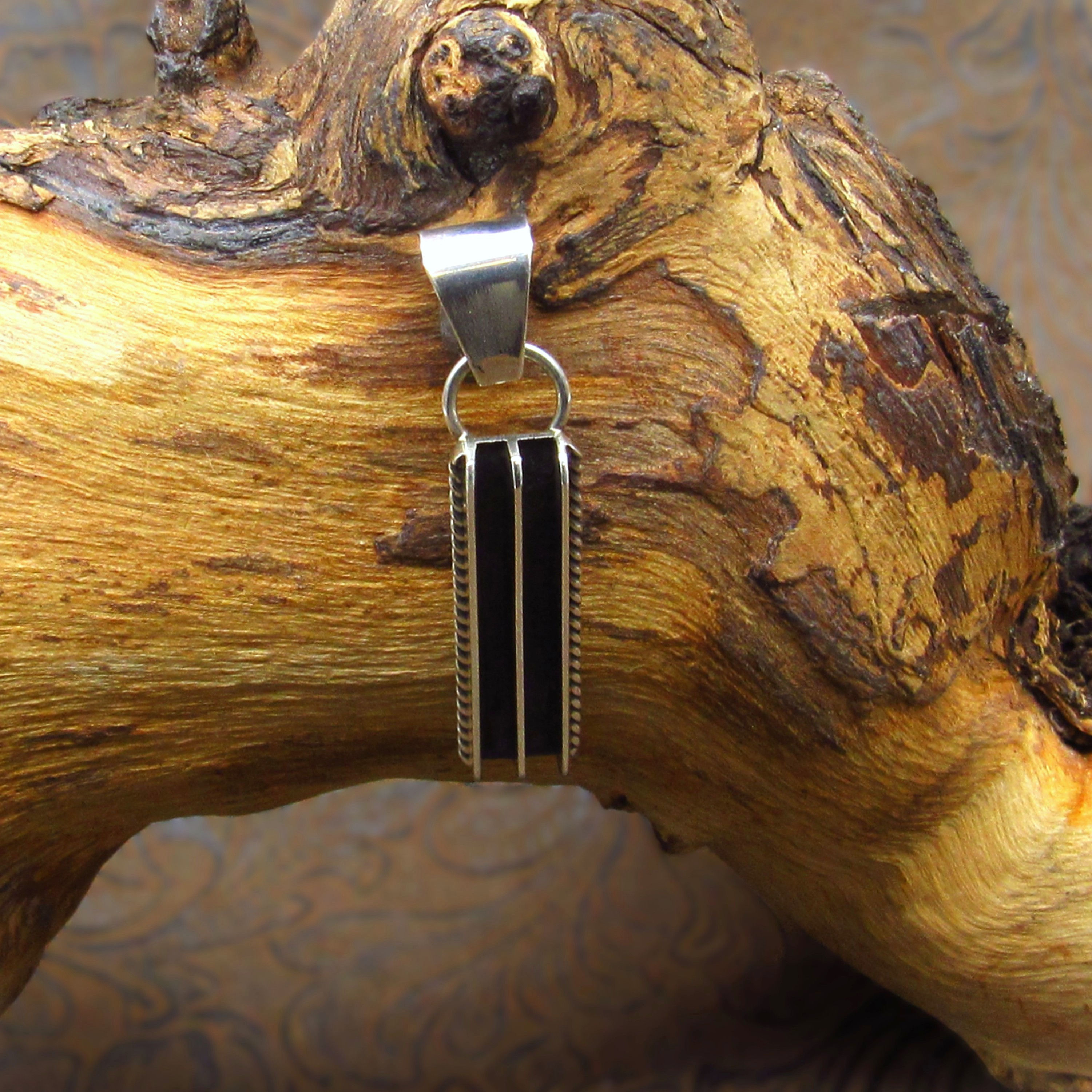 *Sterling Silver Two Channel Oxidized Bar Pendant
