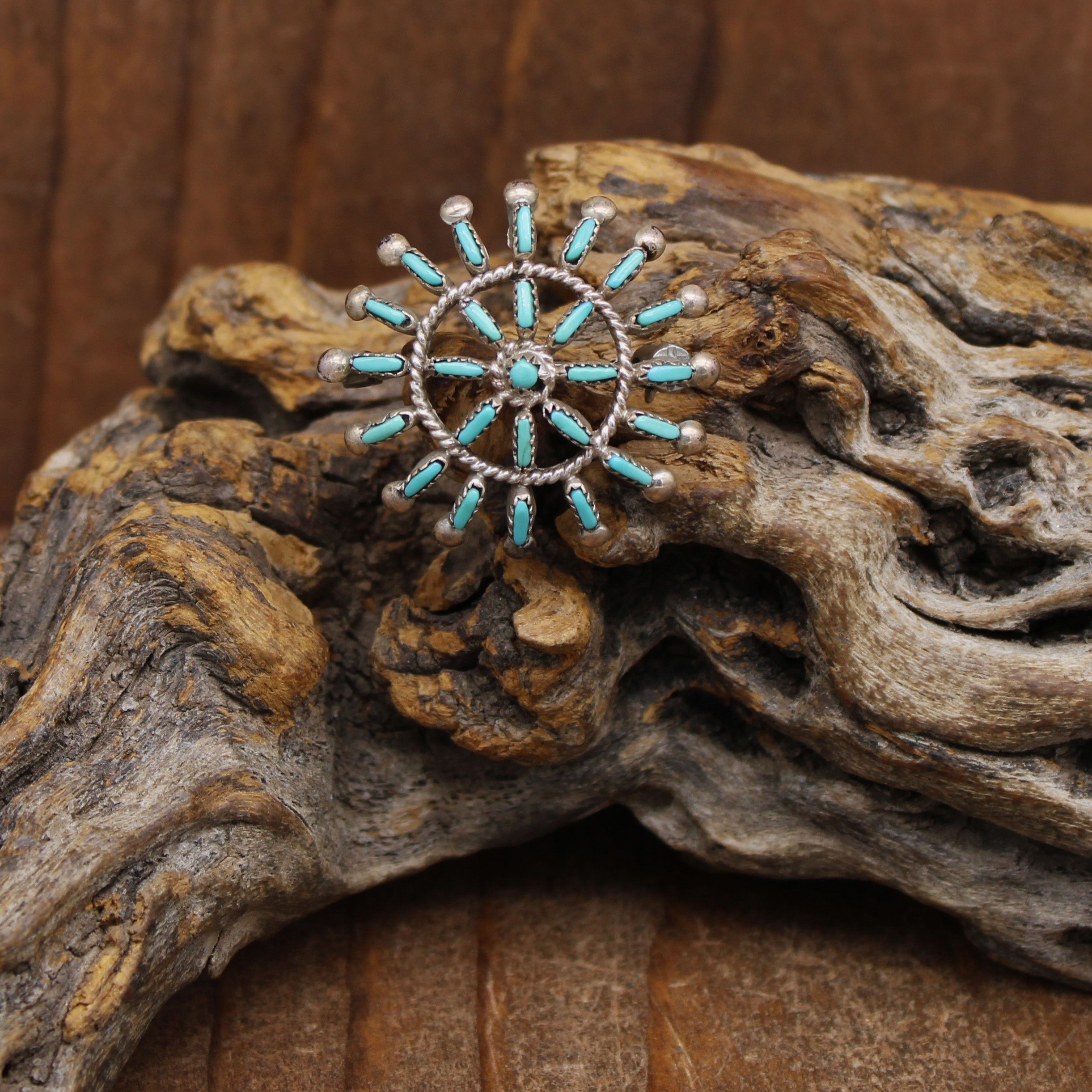 Zuni Style Turquoise Needlepoint Sterling Silver Pin/Pendant