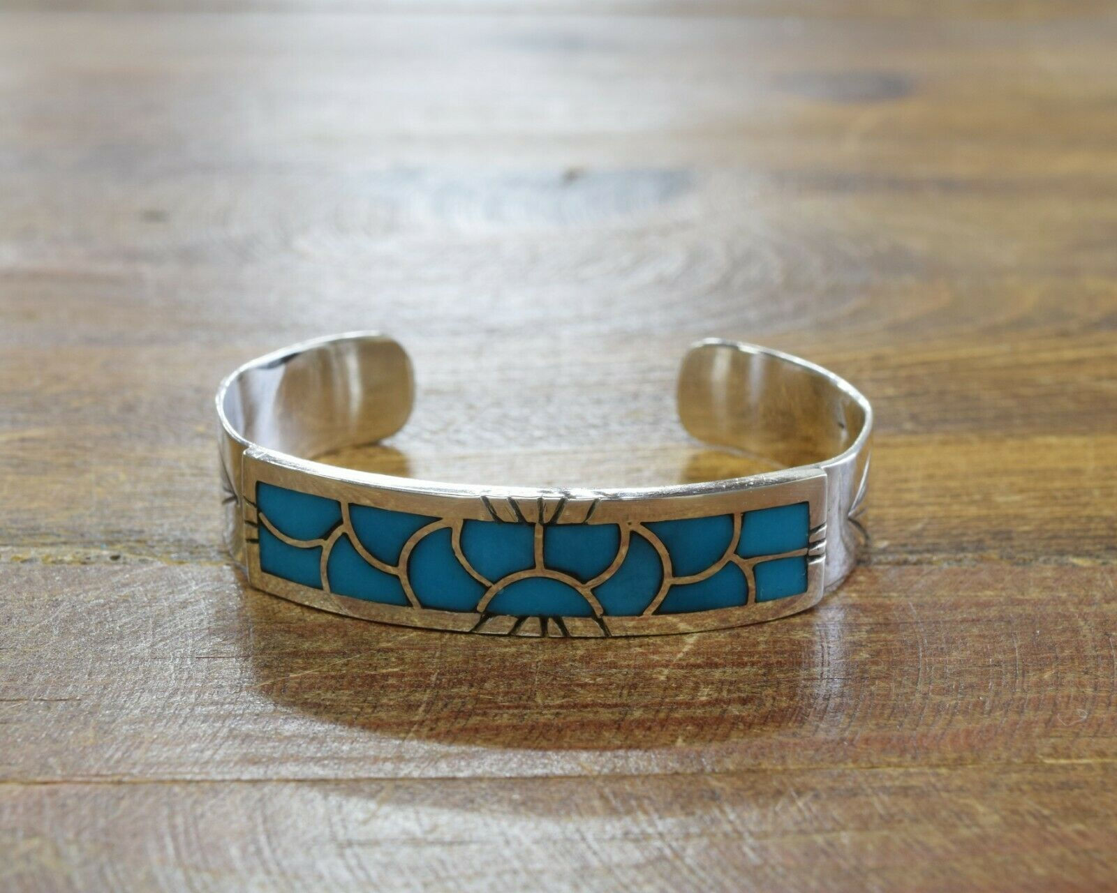 Vintage Southwestern Sterling Silver and Turquoise Inlay Bracelet