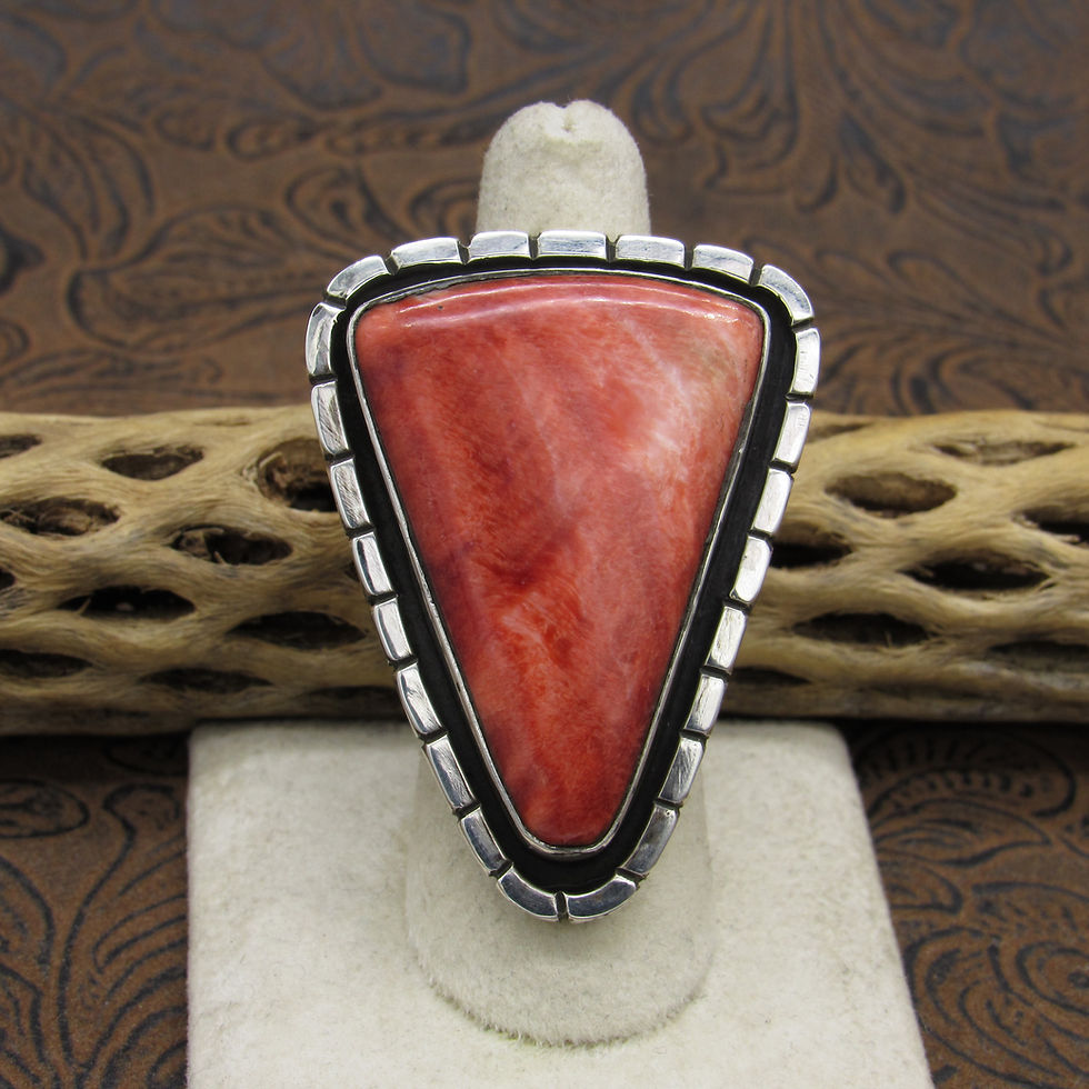 Large Red Triangle Spiny Oyster Sterling Silver Ring by Jose Campos Size 8