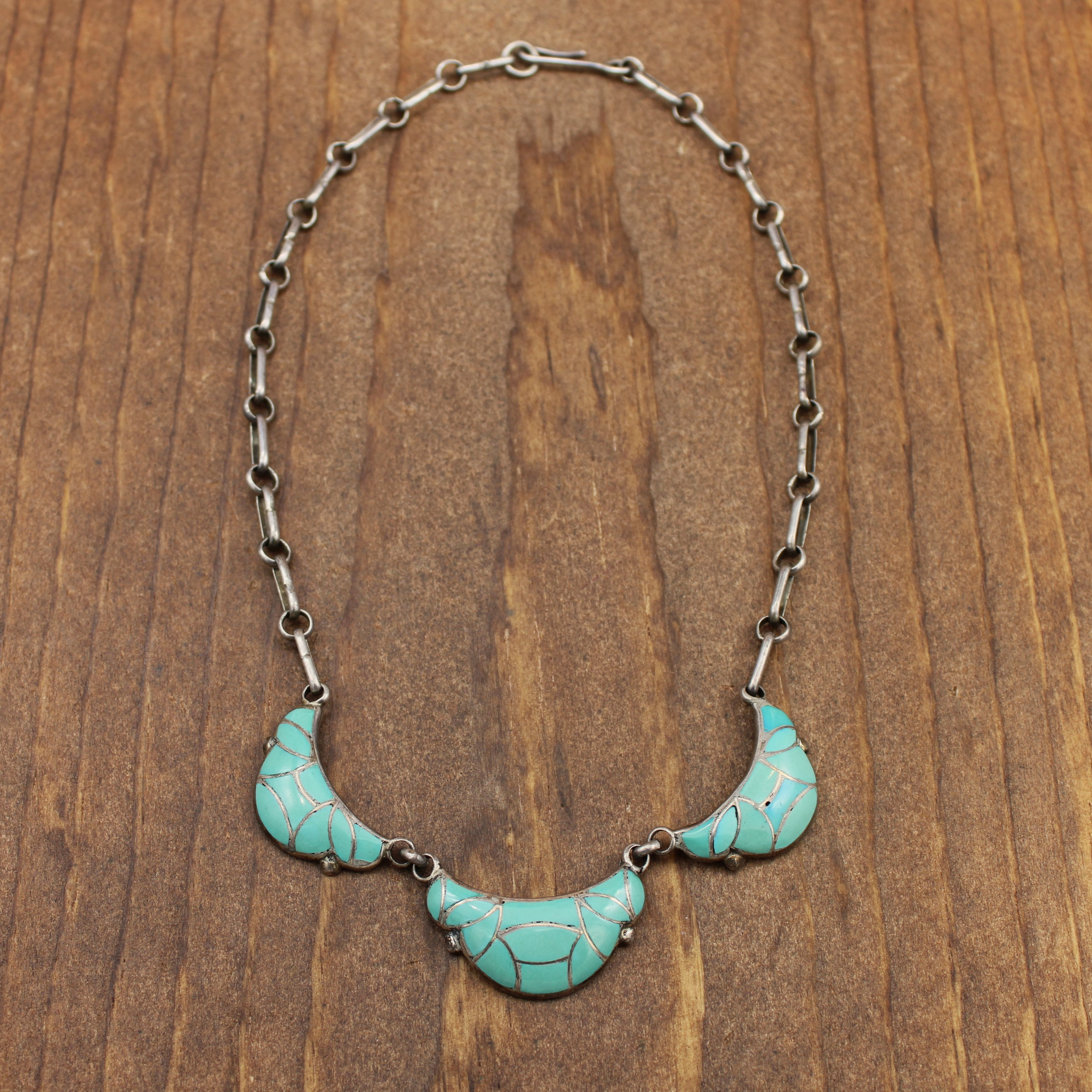 Vintage Southwest Sterling Silver Necklace with Turquoise Inlay