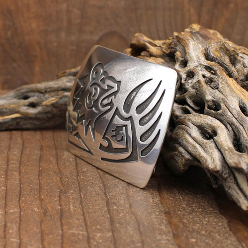 Sterling Silver Overlay Bear Design Belt Buckle by Navajo Leon