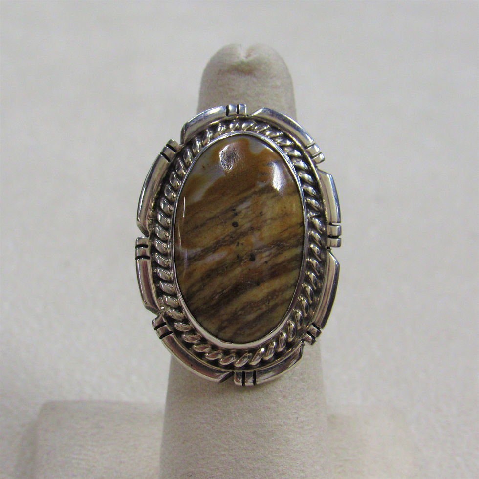 Southwest Sterling Silver and Striated Brown Stone Ring Size 6.25