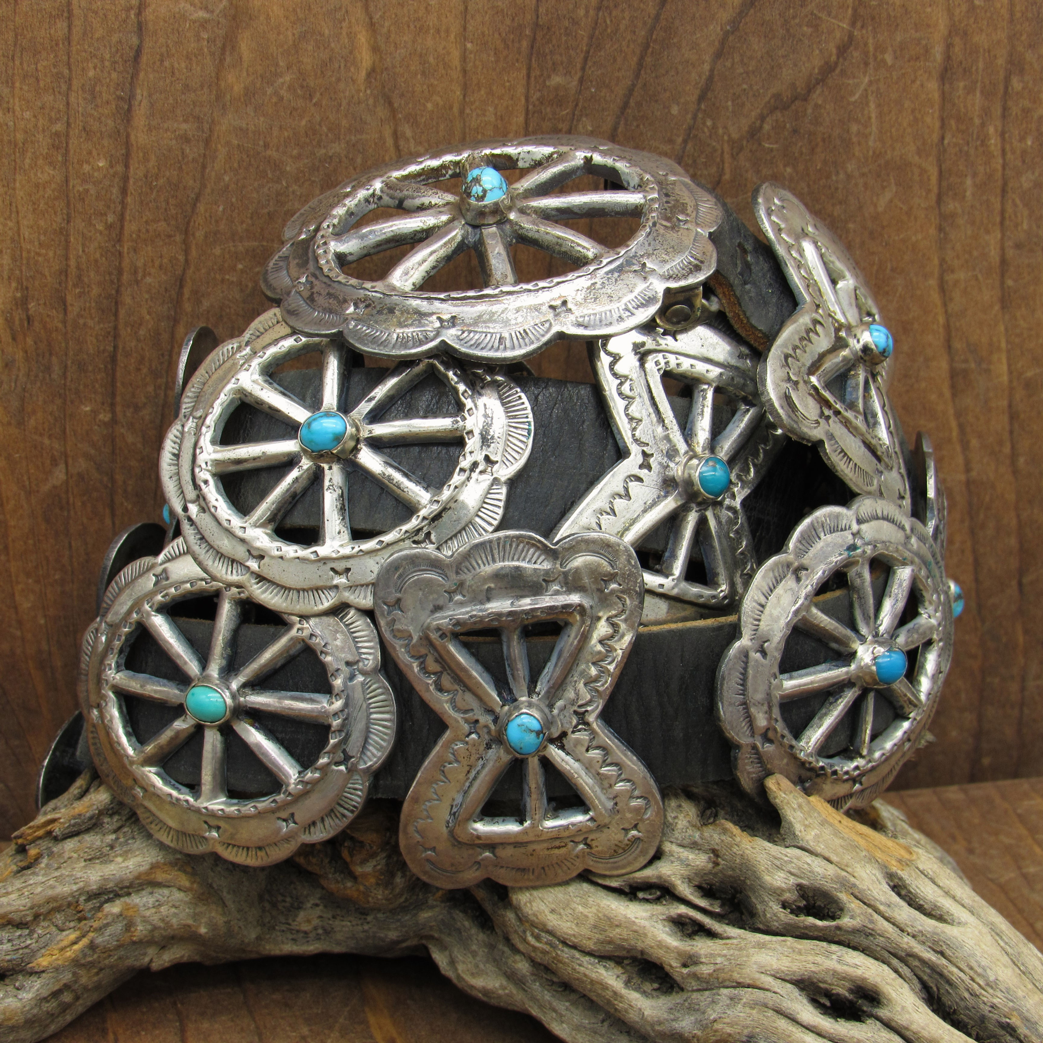 Sterling Silver and Turquoise Navajo Concho Belt By Nellie TSO