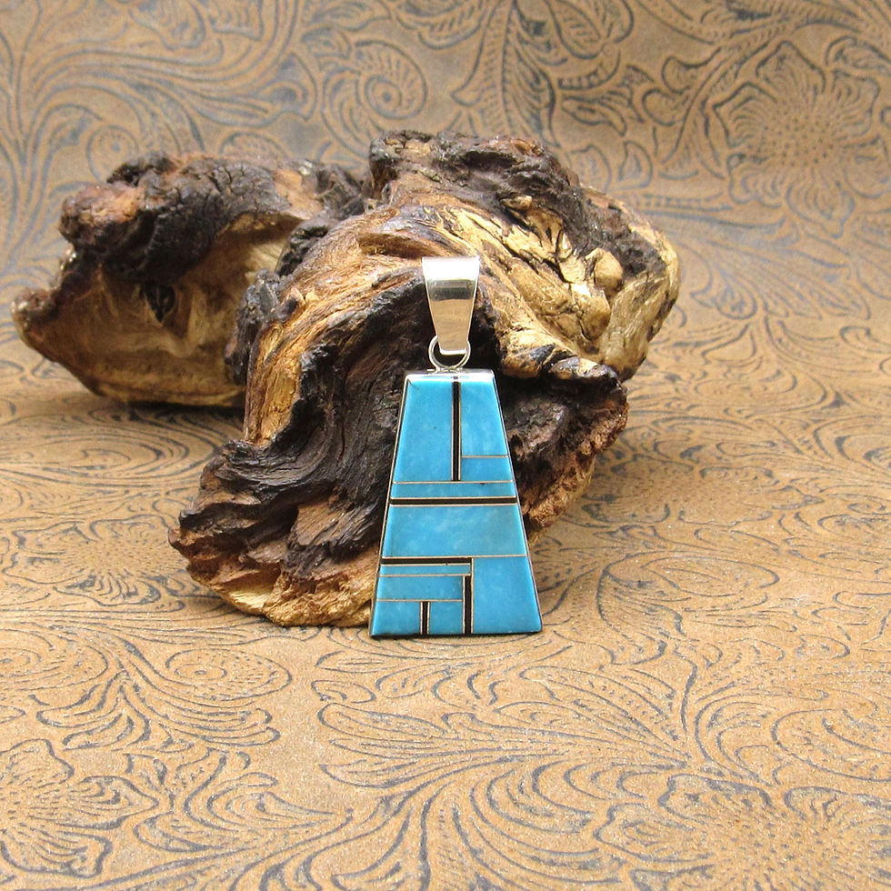 Turquoise and Jet Multi Stone Inlay Sterling Silver Pendant