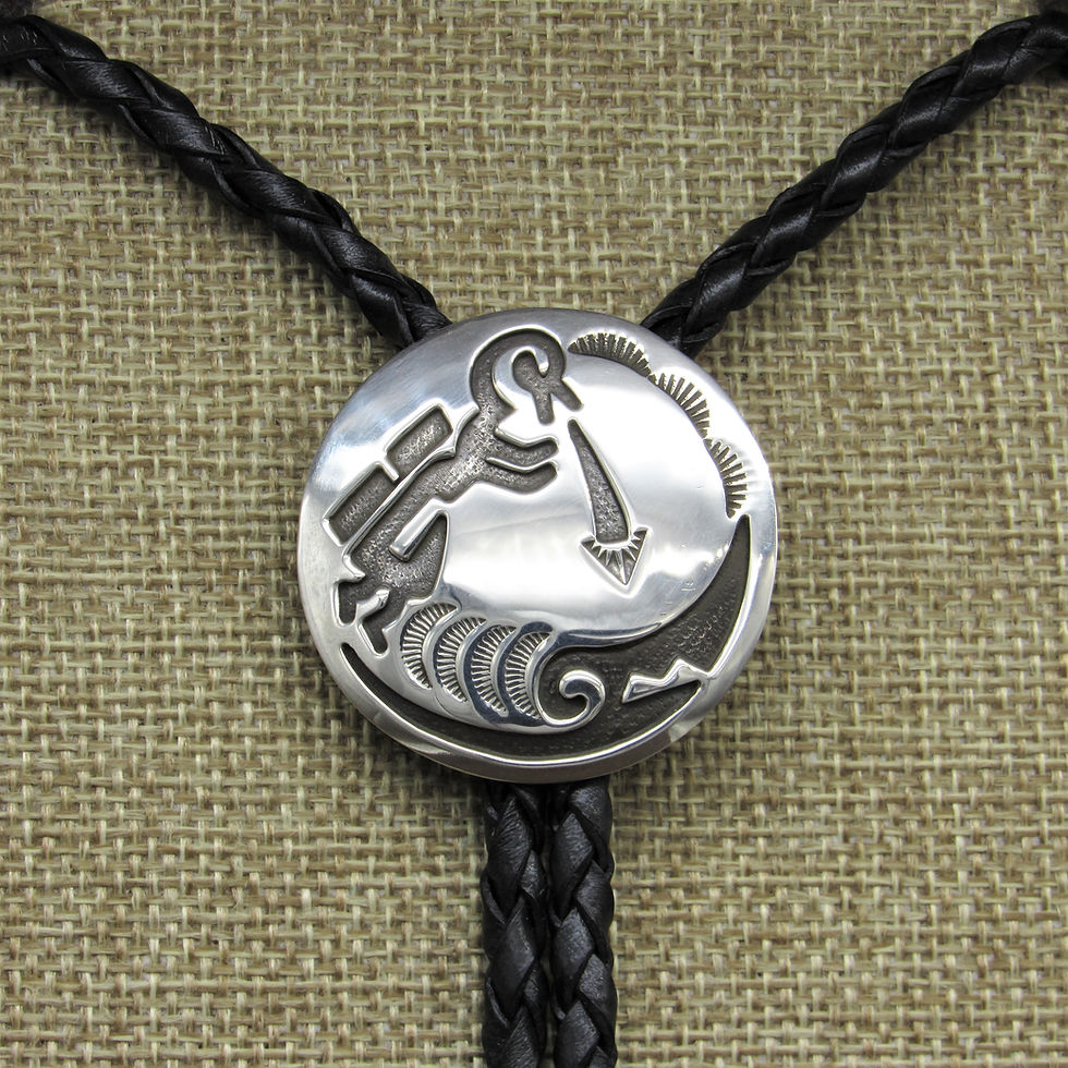 Sterling Silver Kachina Figure Overlay Bolo Tie