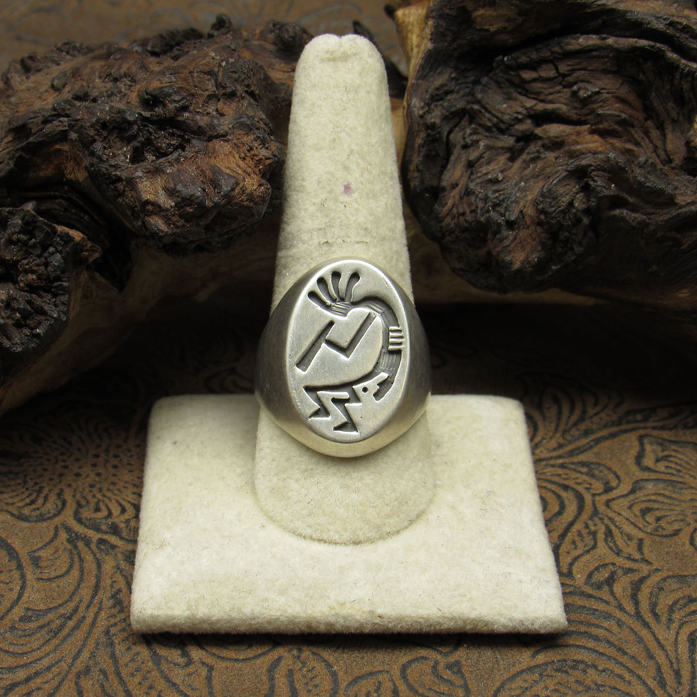 Kokopelli Saddle-Style Overlay Sterling Silver Ring Size 10.75