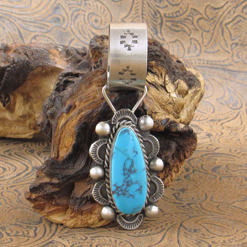 Navajo Sterling Silver Turquoise Large Pendant with Large Bail