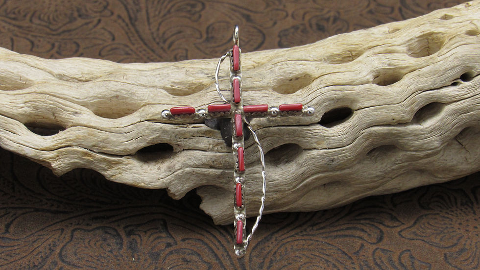 Sterling Silver Block Coral Cross Pendant