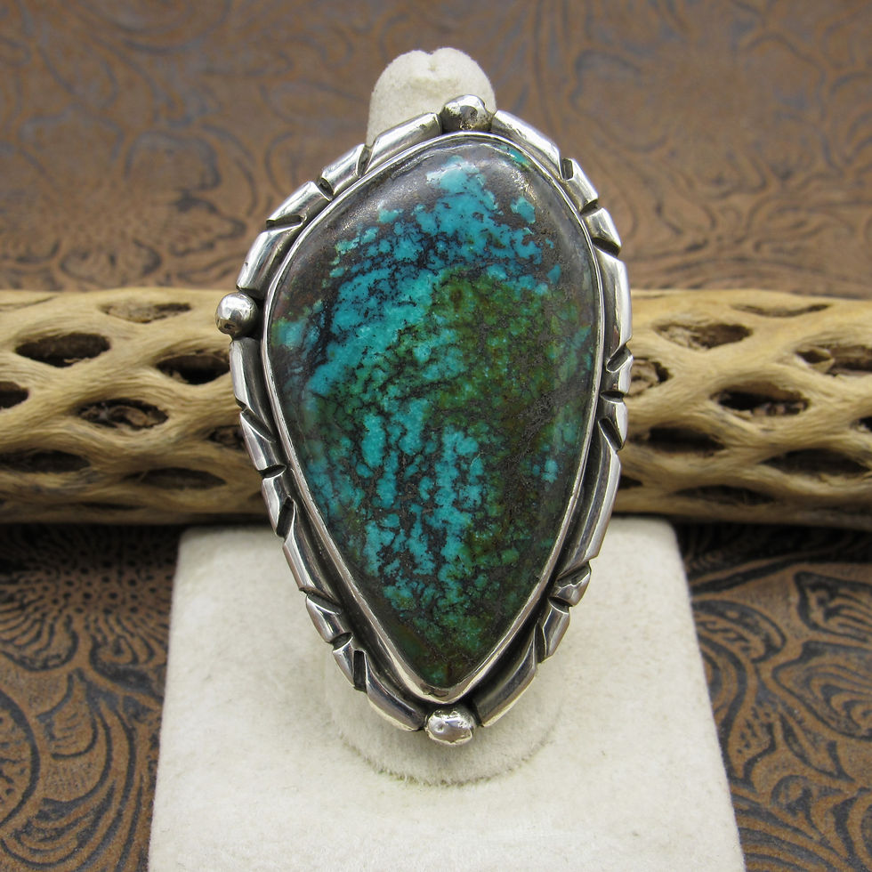 Large Turquoise Sterling Silver Ring by Jose Campos Size 7.75