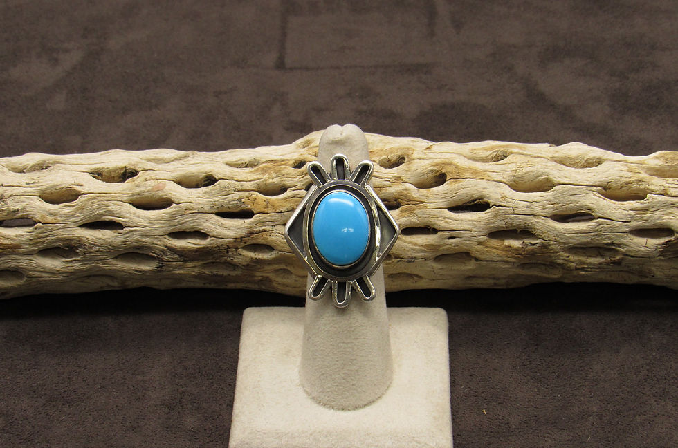 Navajo Sterling Silver Turquoise Ring Size 6 by Running Bear Workshop