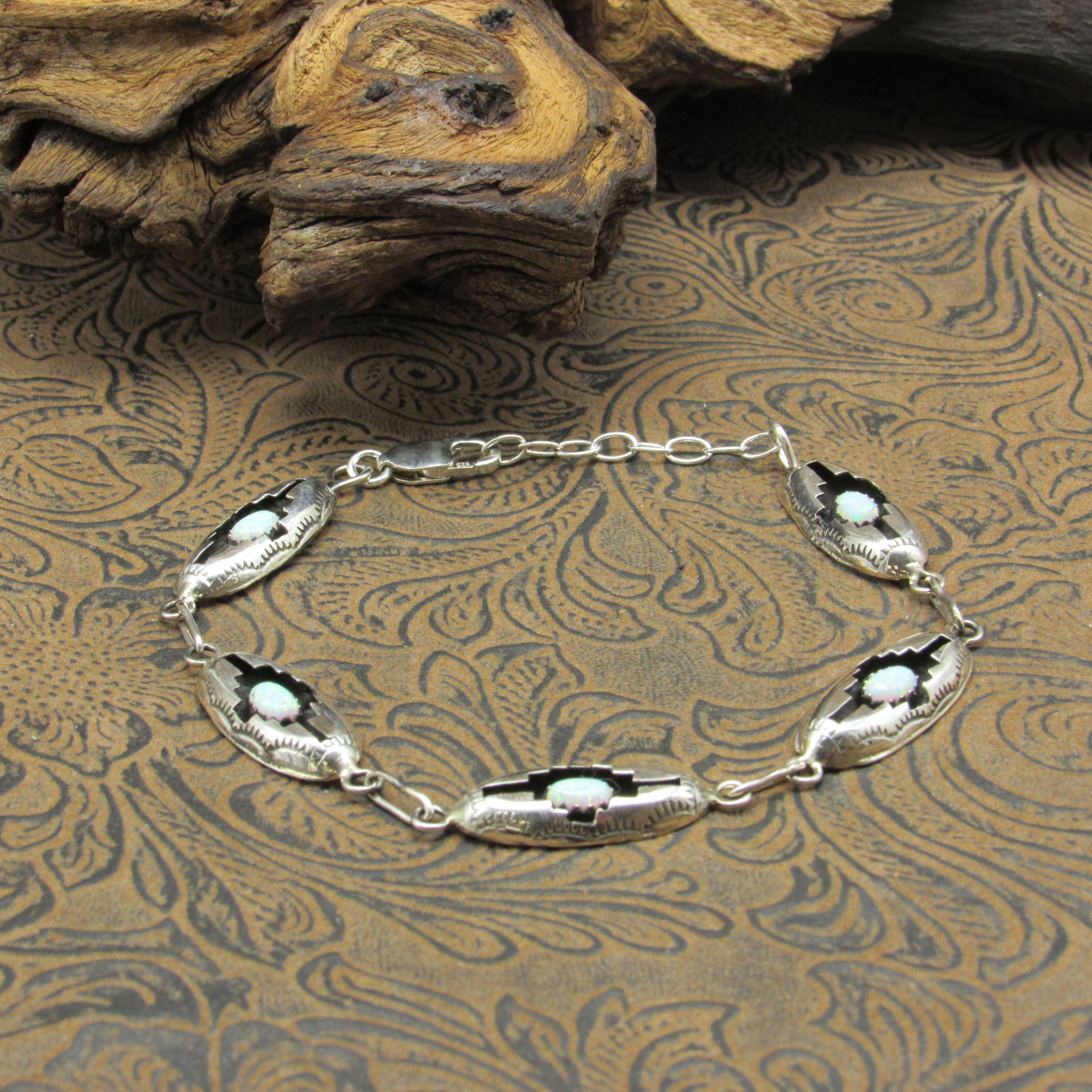 Lab-Created Opal Sterling Silver Shadowbox Link Bracelet by Felix Perry
