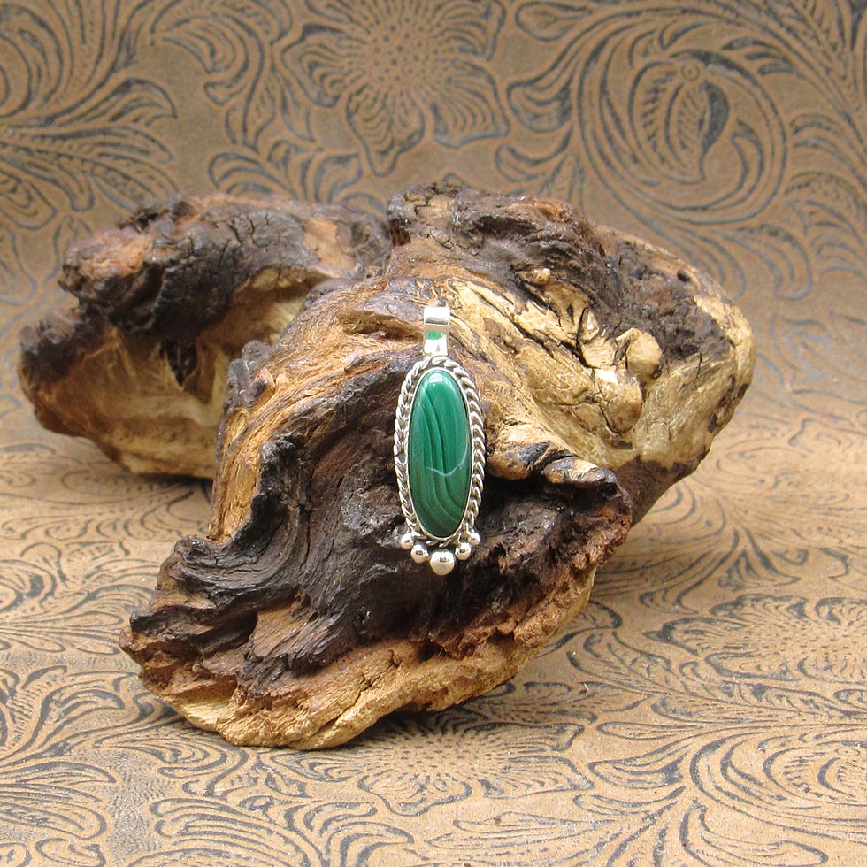 Banded Oval Malachite Sterling Silver Pendant