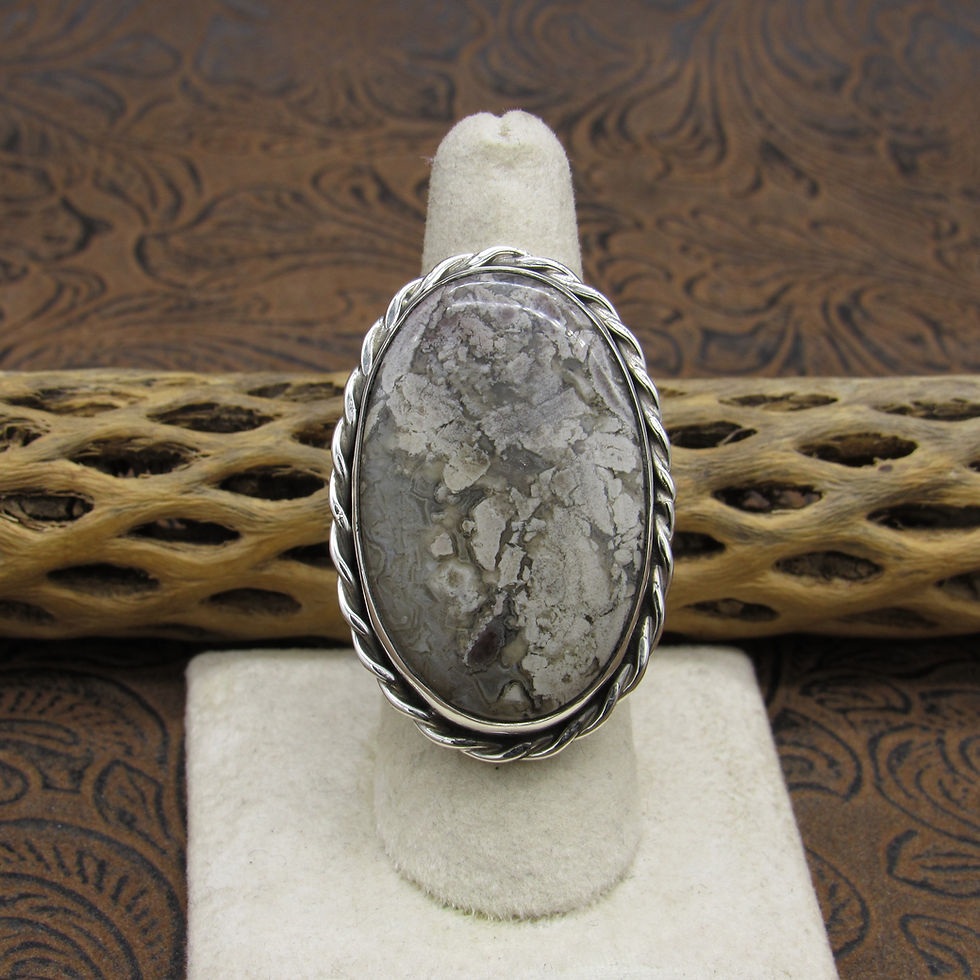 Sterling Silver Unique Oval Grey Jasper Ring Size 8