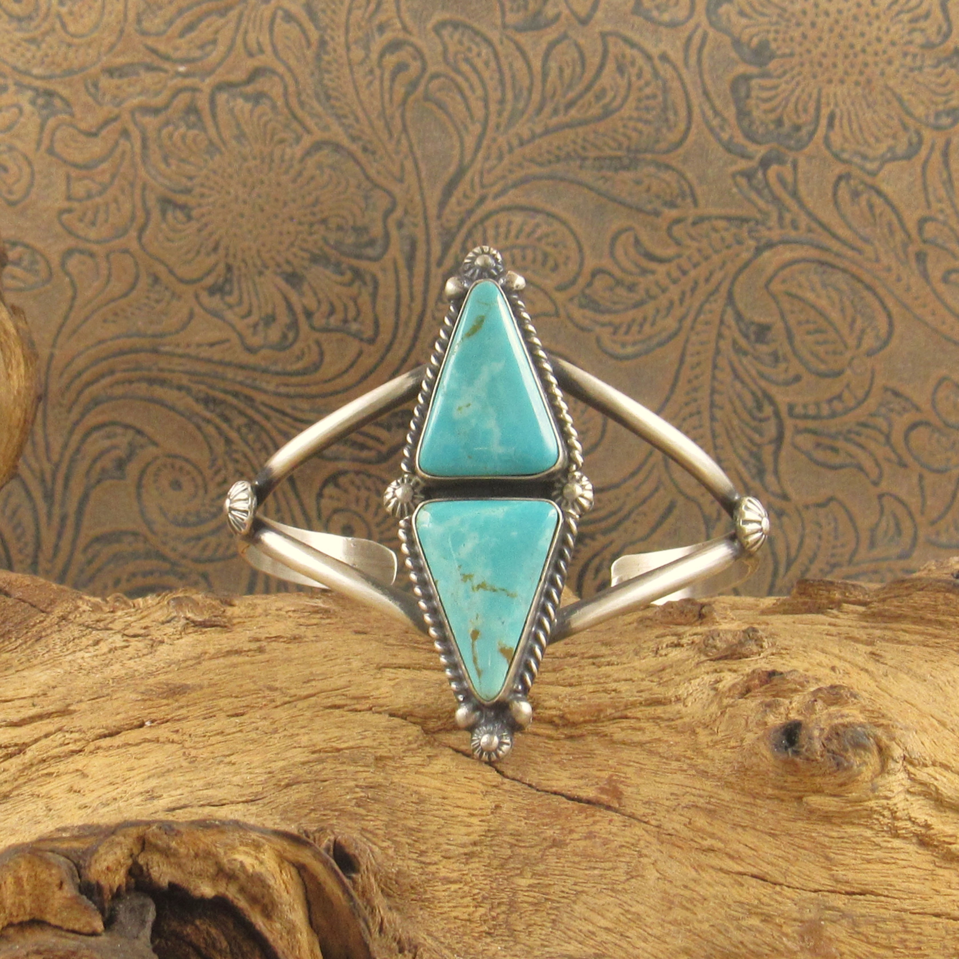 *Navajo Sterling Silver Two Stone Turquoise Cuff Bracelet