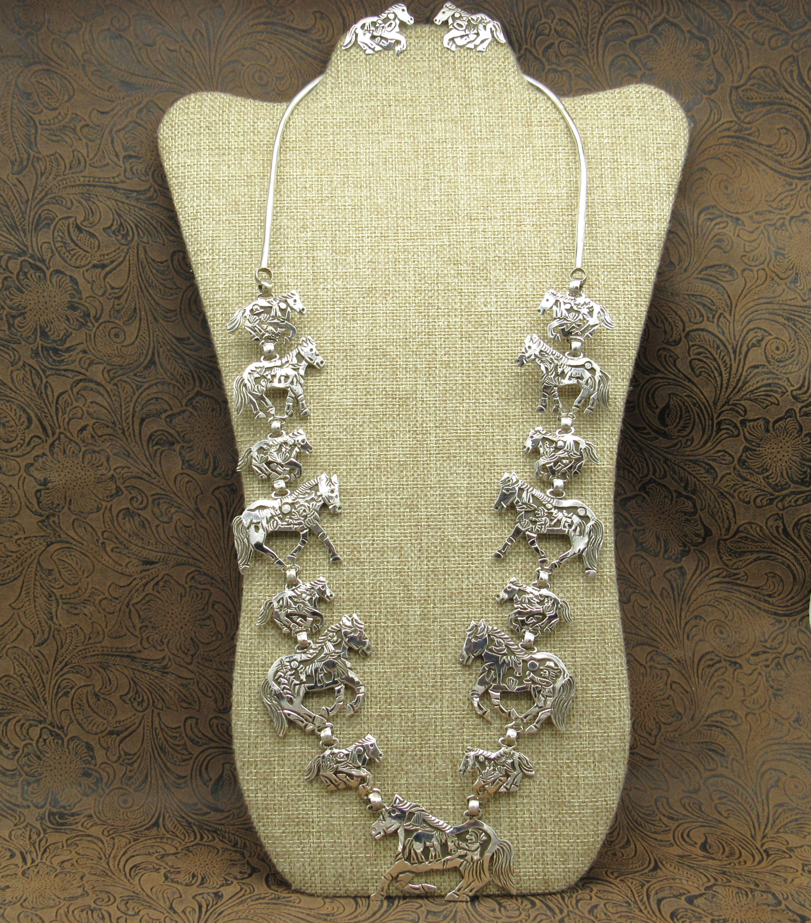 Navajo Sterling Silver Overlay Horse Design Necklace Earring Set