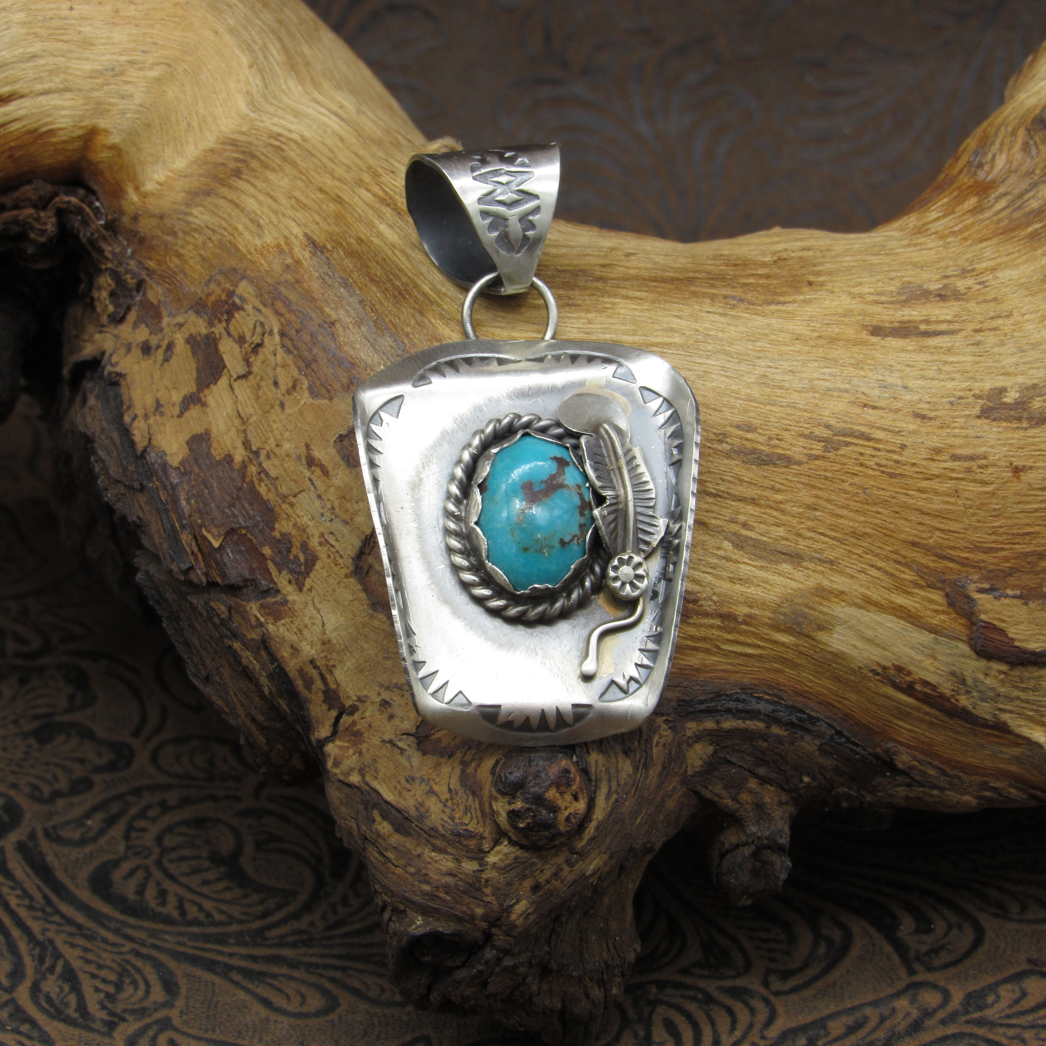 Satin Finish Sterling Silver Turquoise Cowboy Hat Pendant