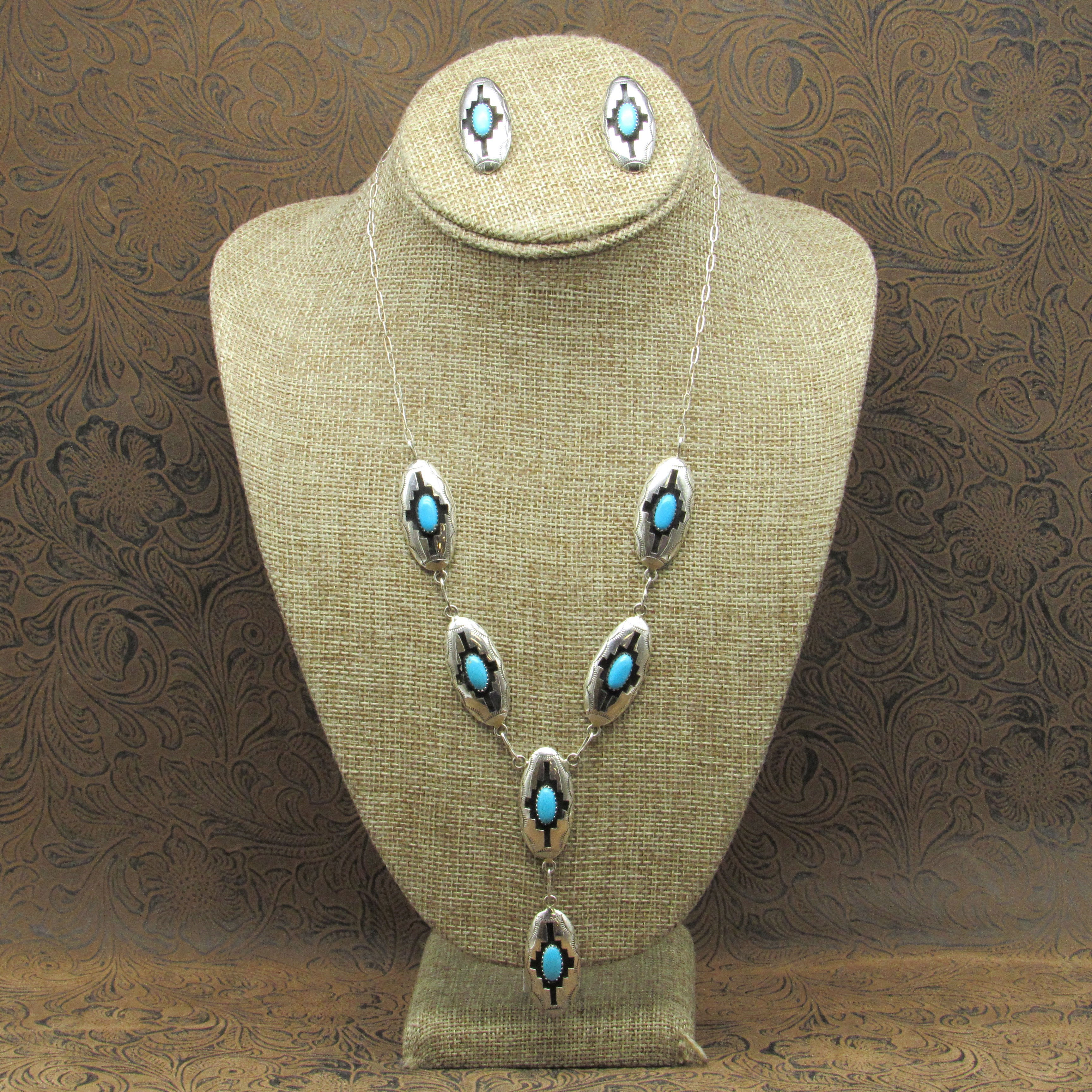 Turquoise Shadowbox Necklace and Earring Set by Felix Perry