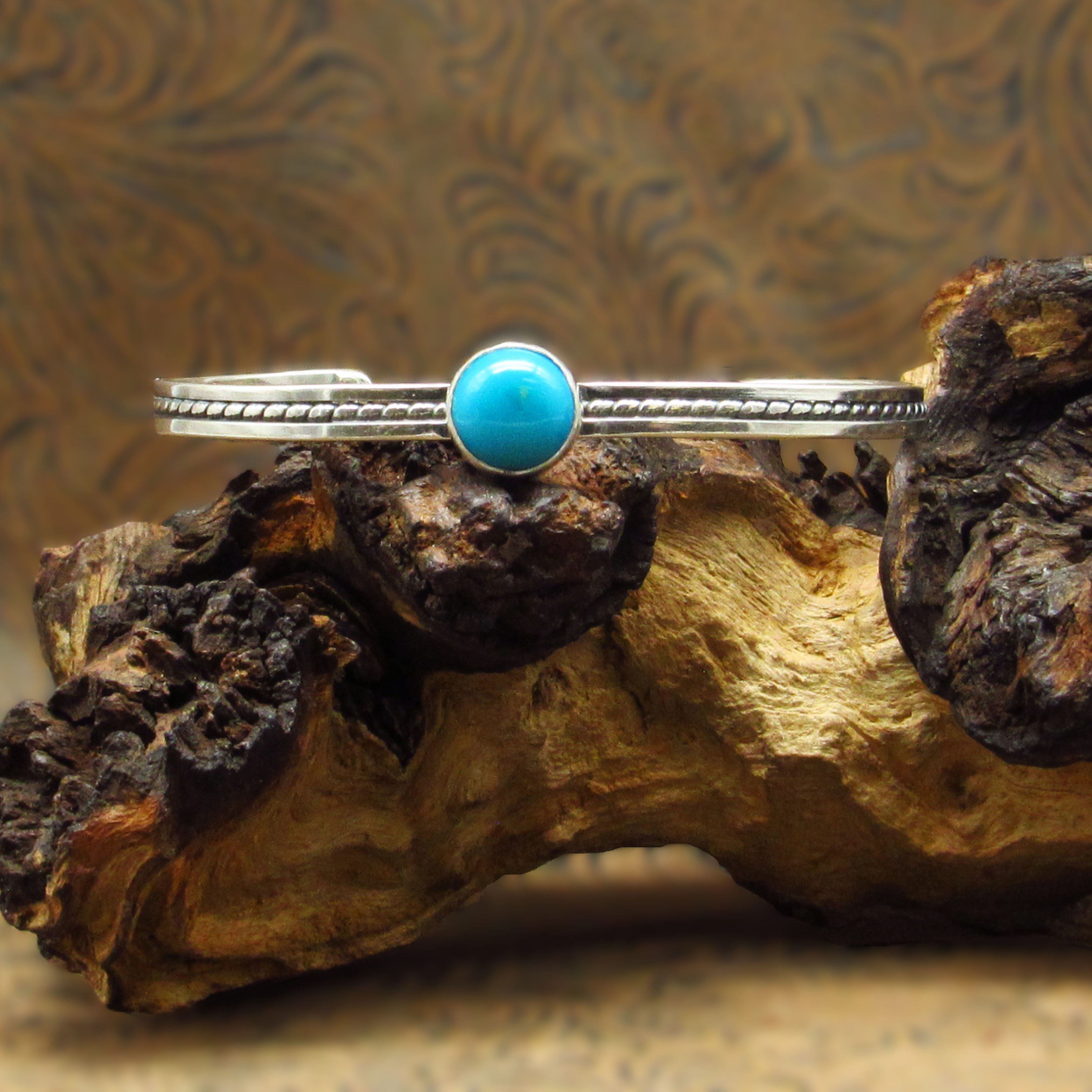 Narrow Triple Sterling Silver Band Turquoise Cuff Bracelet