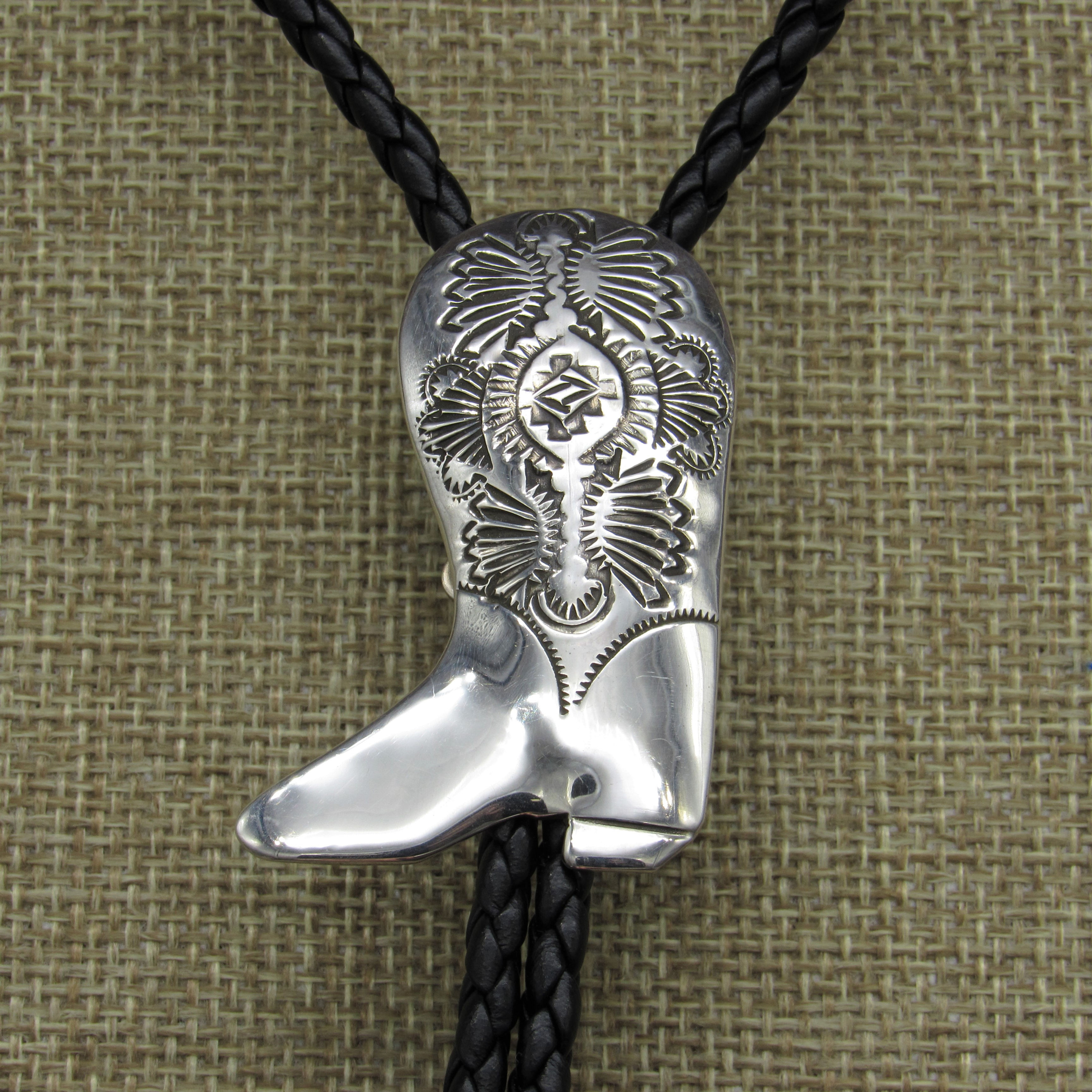 *Sterling Silver Stamped Boot Bolo Tie
