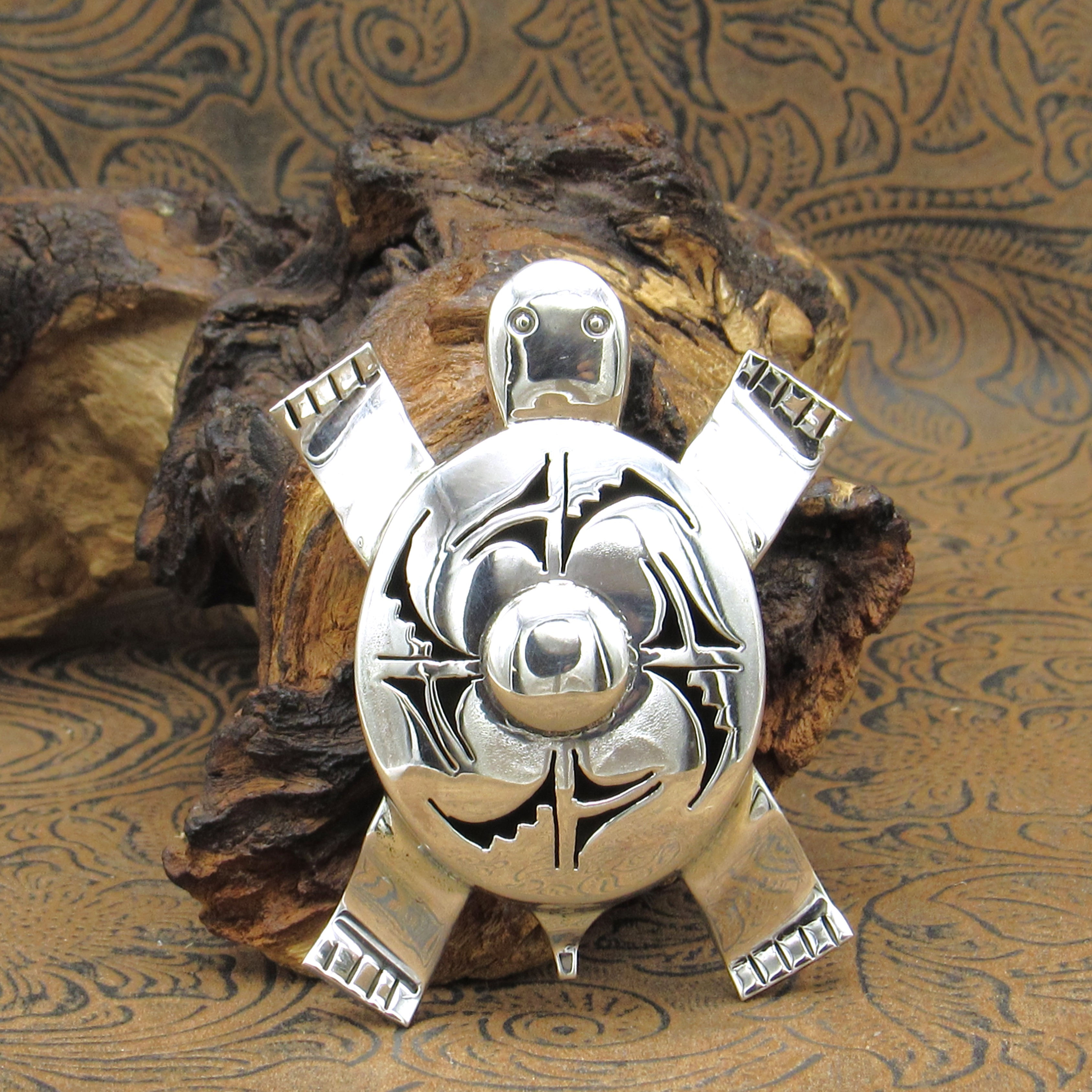 Outstanding Large Navajo Sterling Silver Turtle Pin
