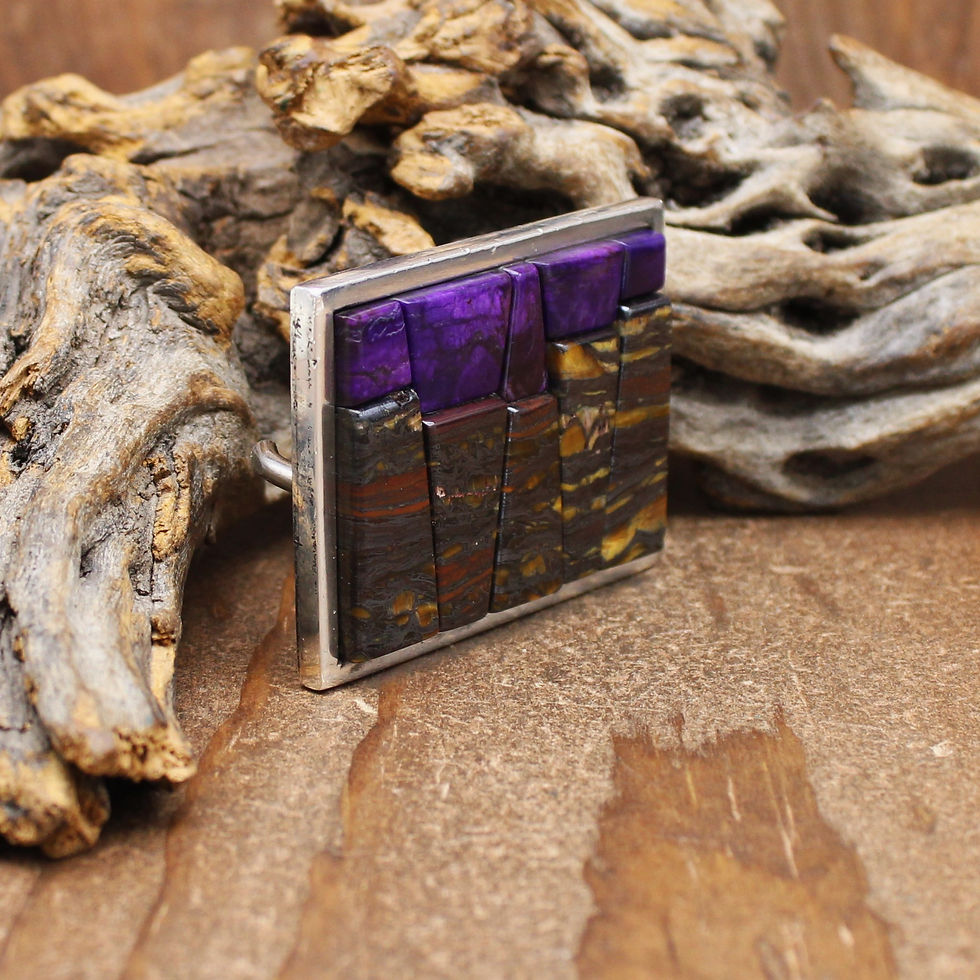 Thumbnail: *Sterling Silver Sugilite and Tiger Iron Cobblestone Inlay Belt Buckle