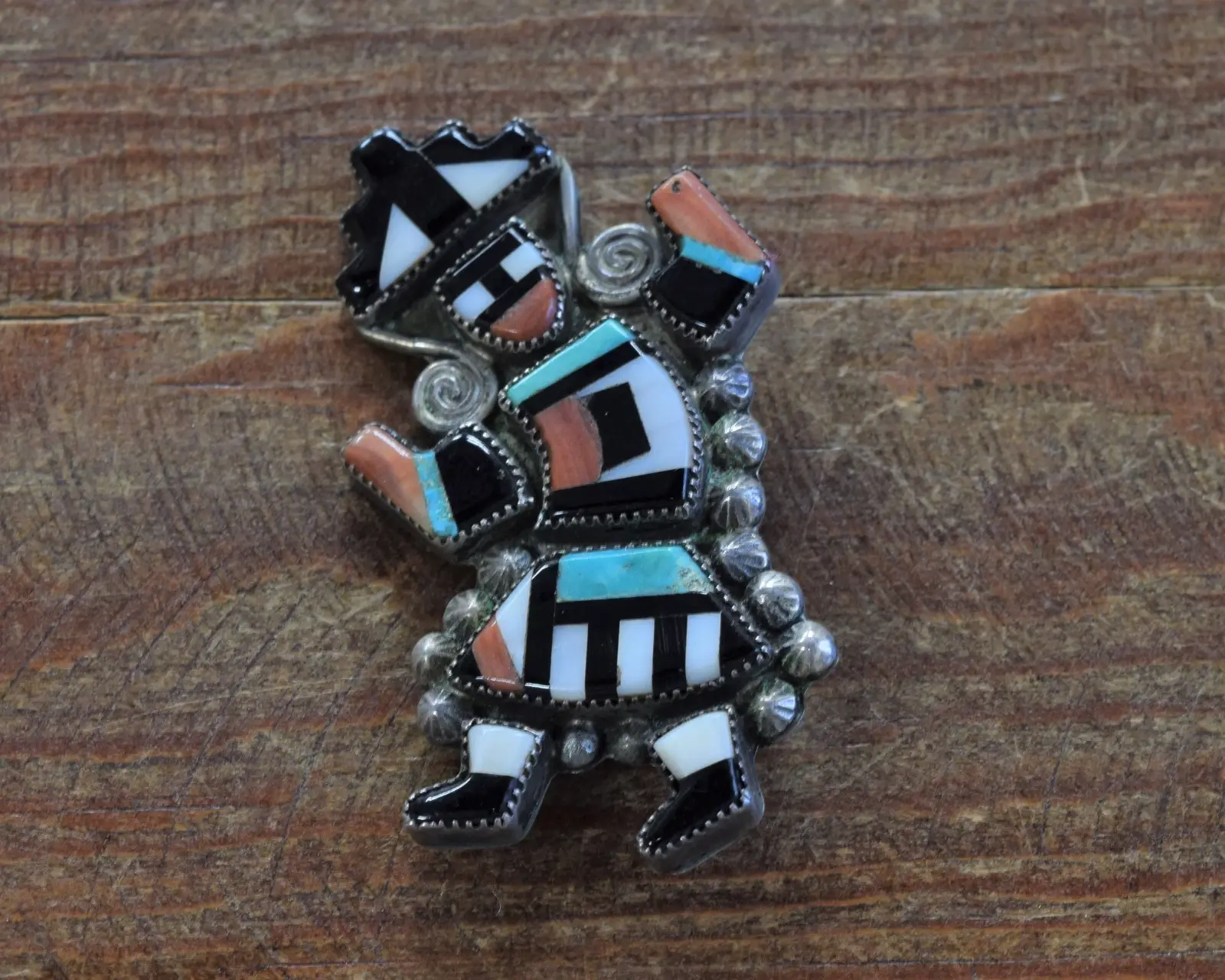 *Vintage Zuni Sterling Silver Multi-Stone Inlay Rainbow Yei Brooch