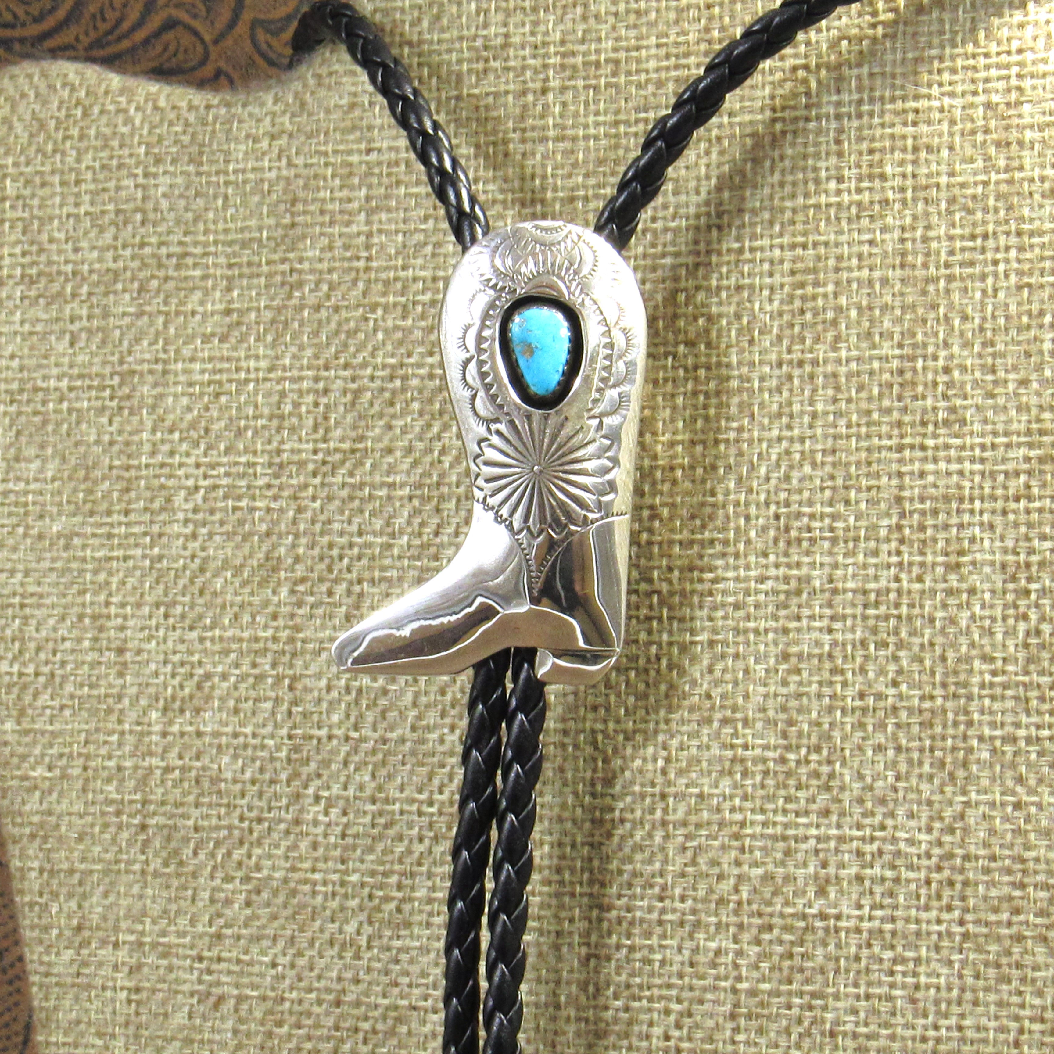 *Sterling Silver Turquoise Boot Bolo Tie