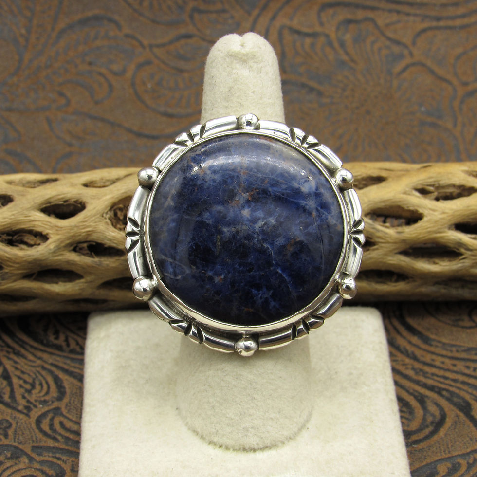 Large Round Sodalite Sterling Silver Ring by Jose Campos Size 7.75