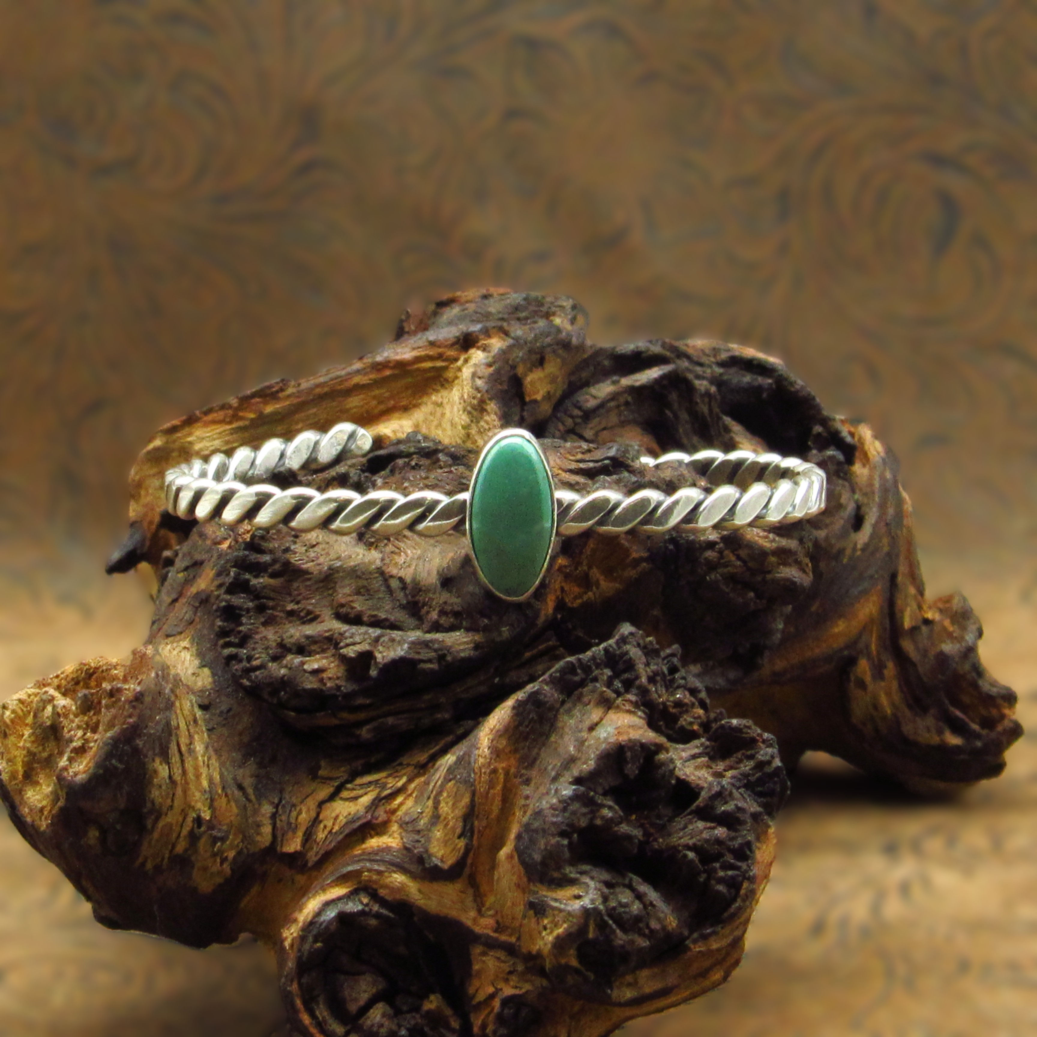 Green Turquoise Sterling Silver Twist Cuff Bracelet
