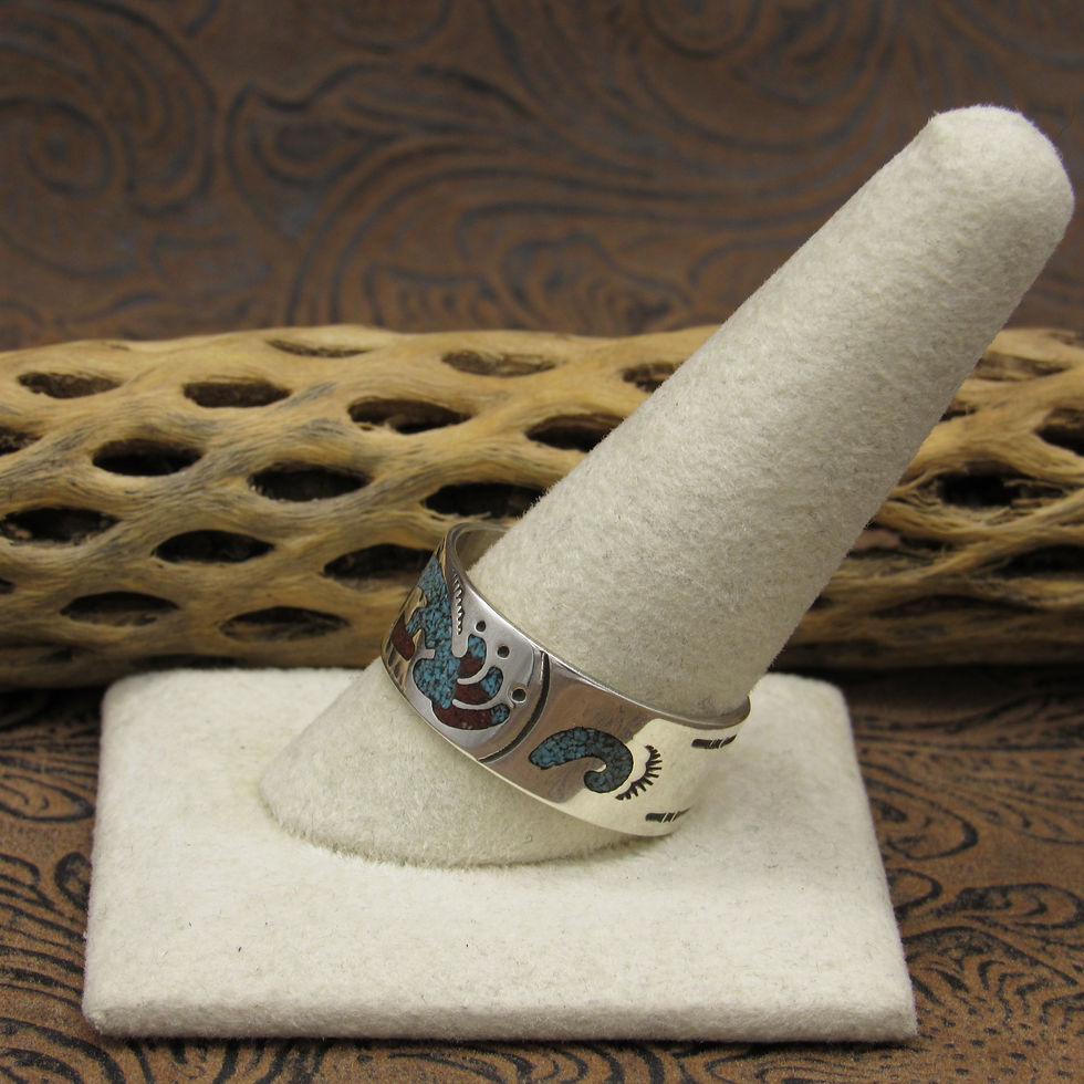 Thumbnail: *Sterling Silver Chip Inlay Kokopelli Ring Size 12.25