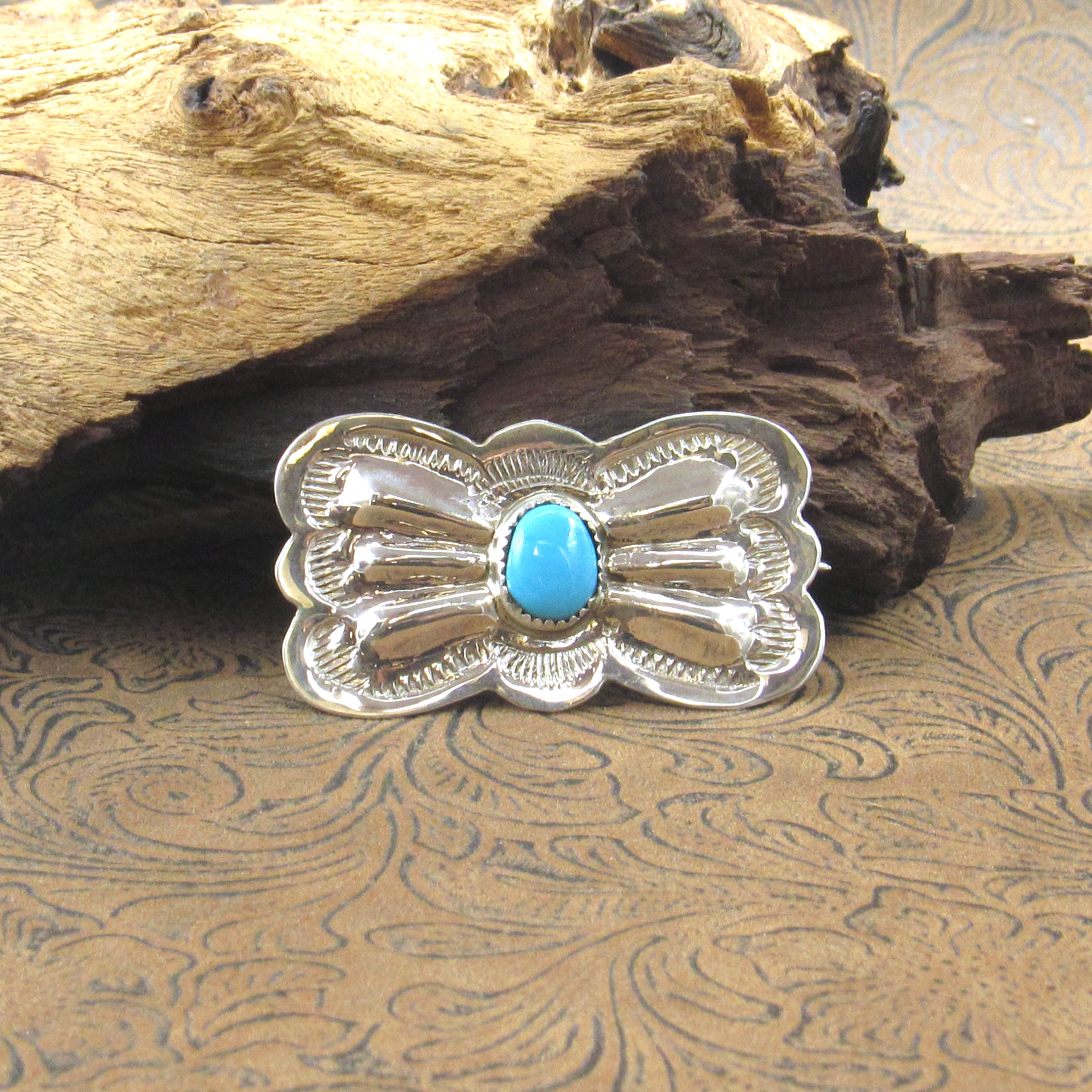 Turquoise Sterling Silver Repousse Butterfly Pin