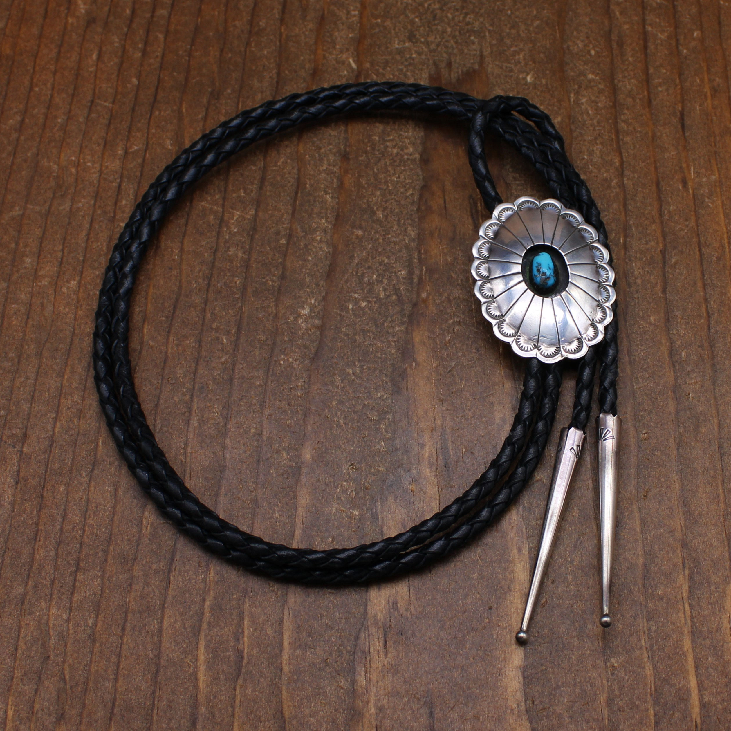 Sterling Silver Concho Style Turquoise Shadow Box Bolo Tie