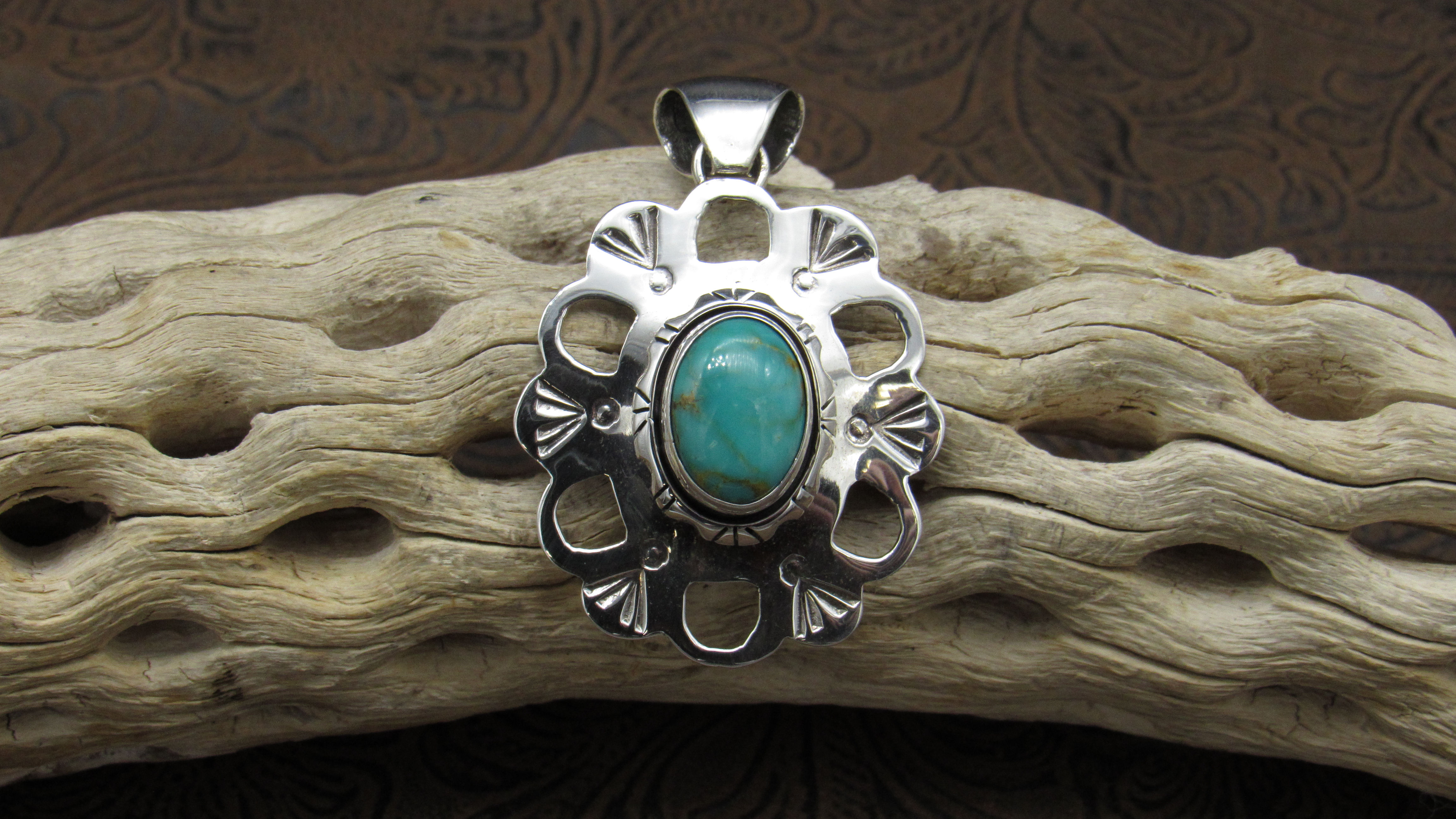 Ornate Sterling Silver Turquoise Pendant