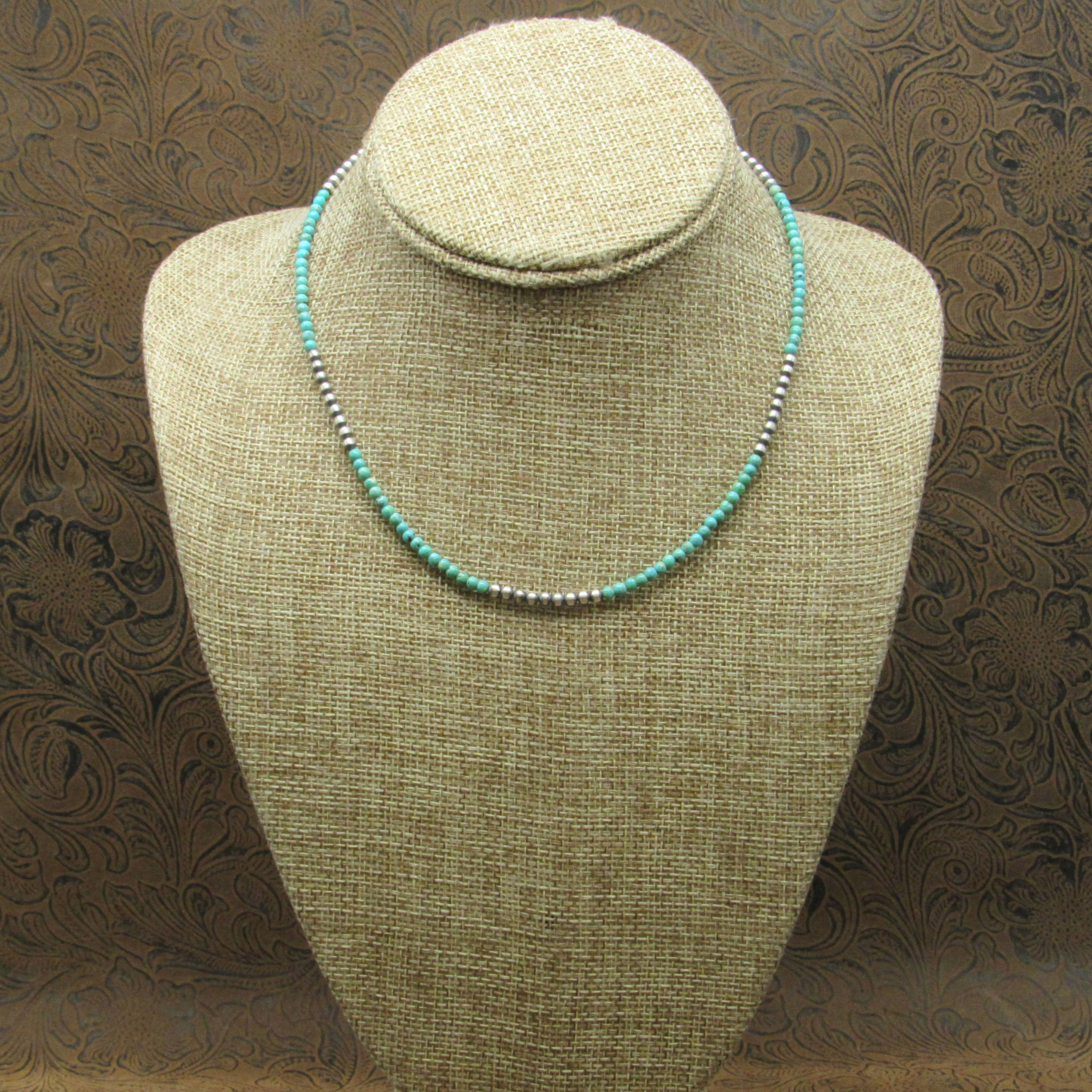 Turquoise And Oxidized Sterling Silver Beaded Necklace