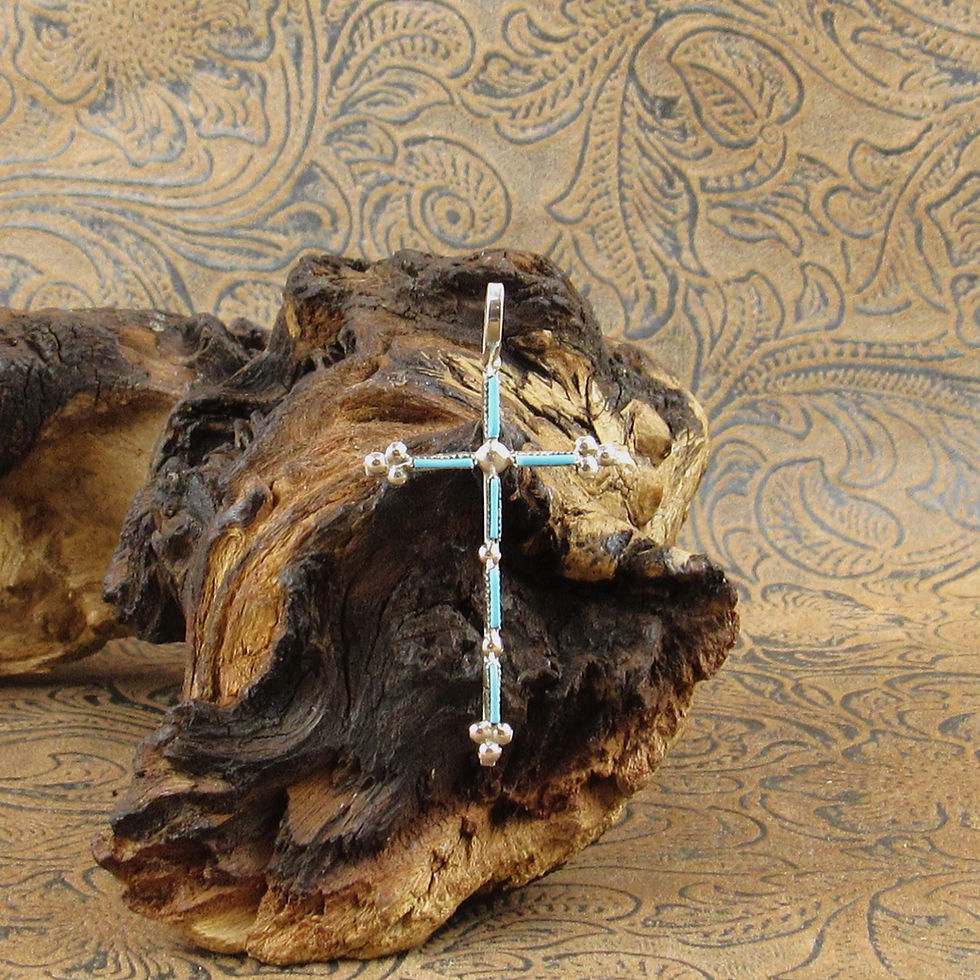 Slender Sterling Silver Block Turquoise Cross Pendant
